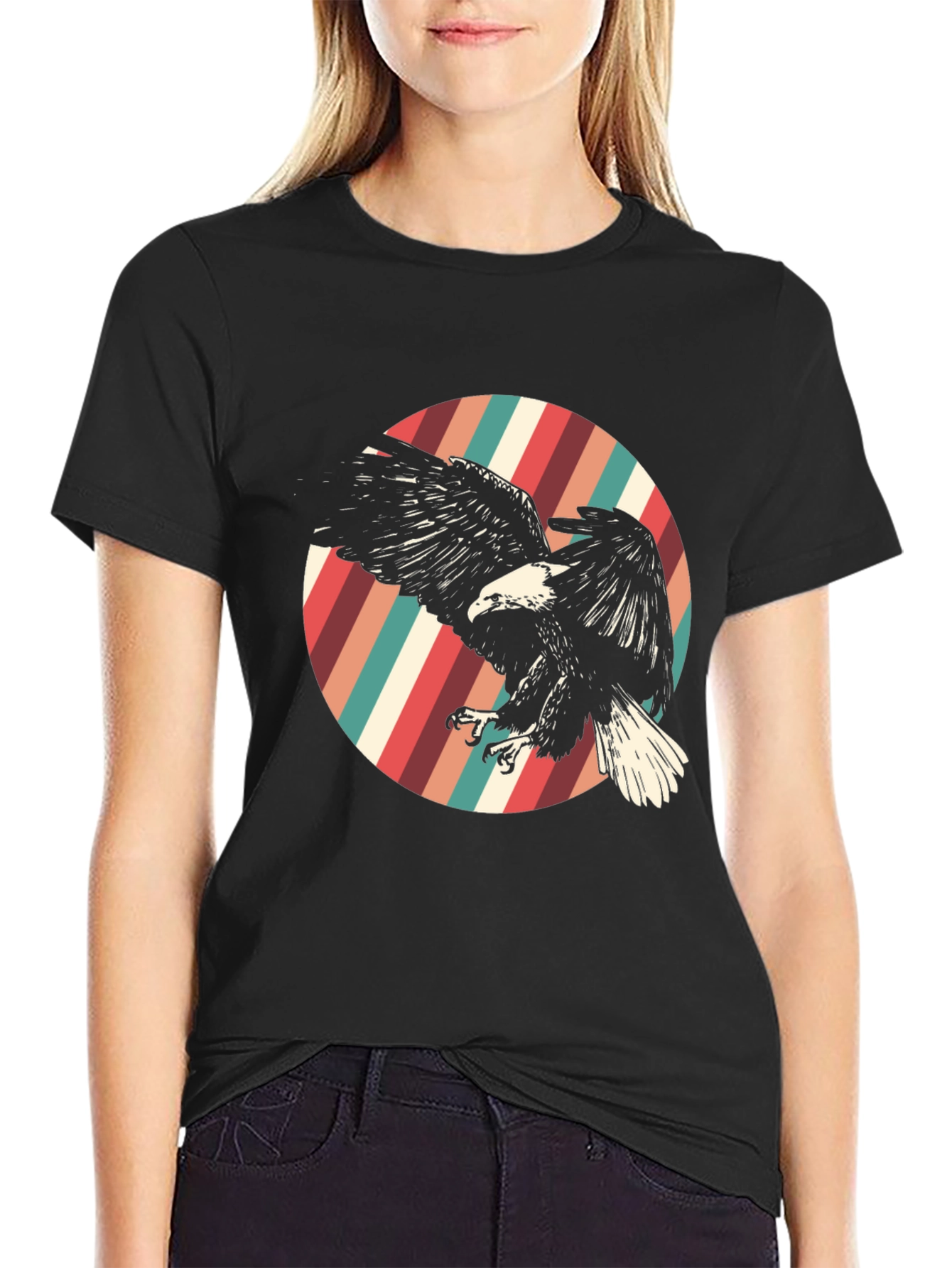 Black Retro Eagle Graphic Tee - Black view 2