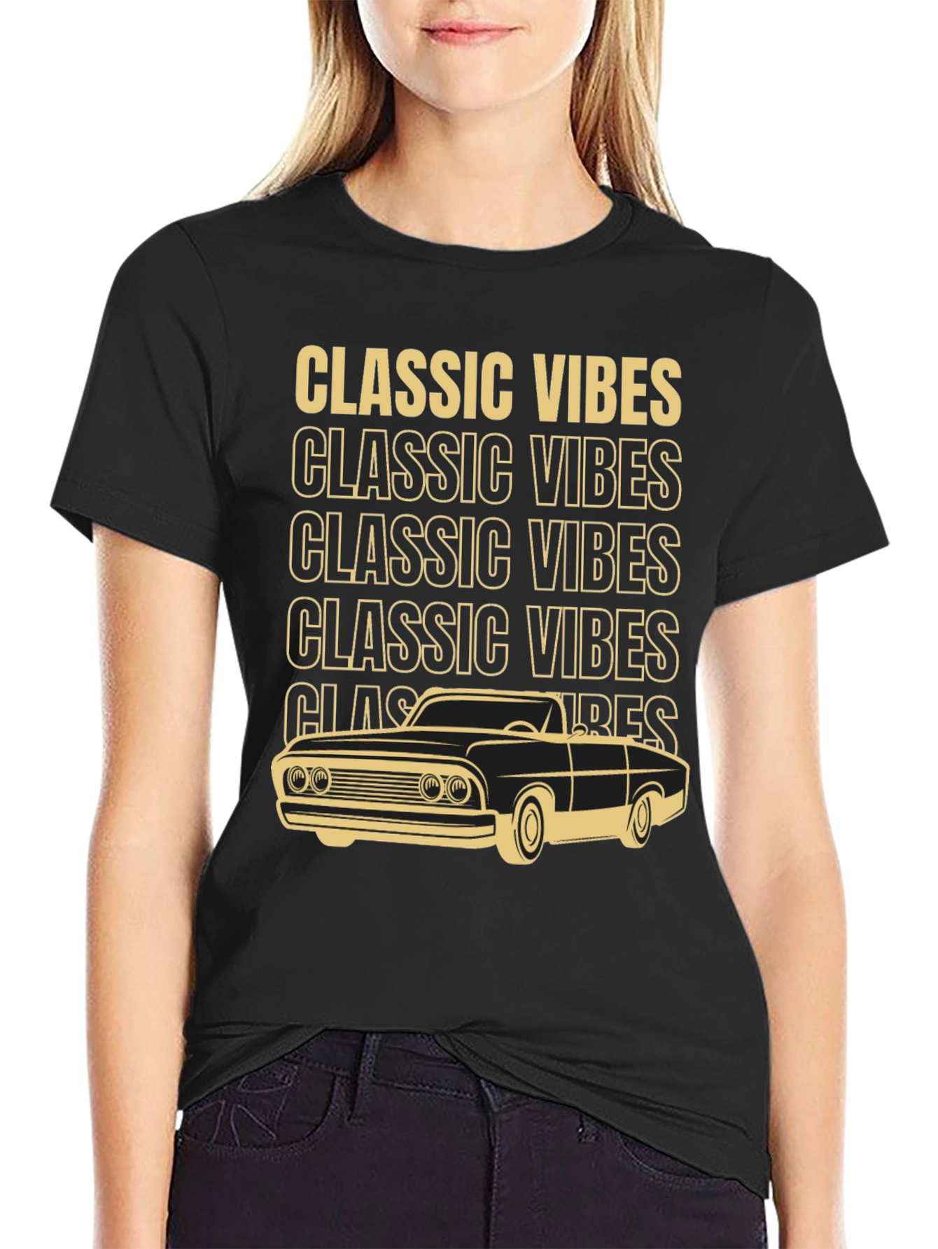 Black Classic Vibes Car Graphic T-Shirt view 2