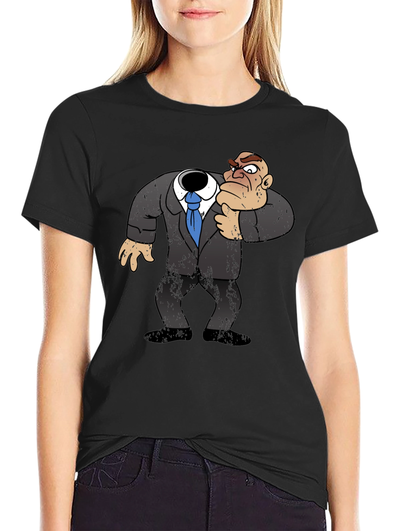Black Headless Cartoon Boss T-Shirt - Funny Graphic Tee view 2