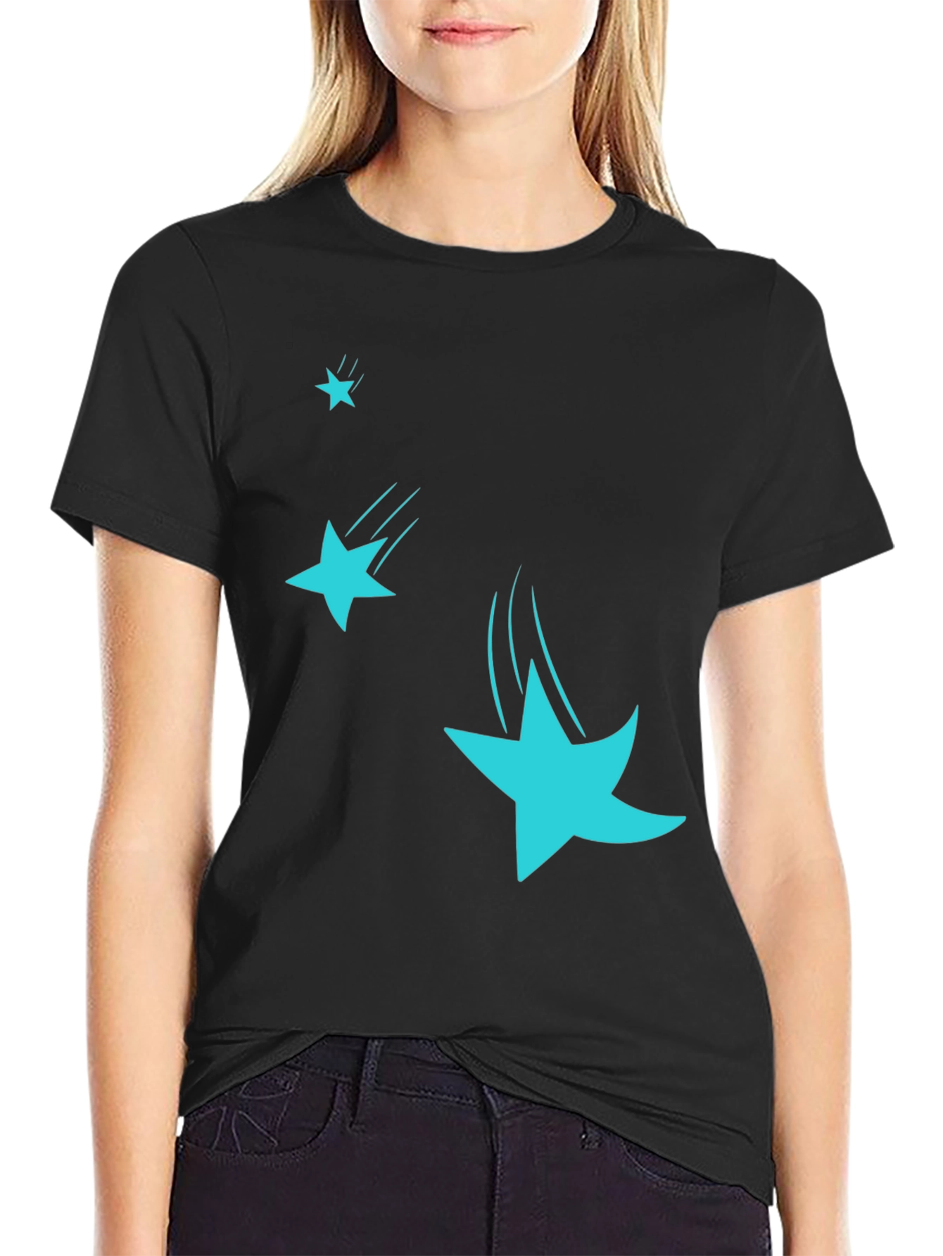 Black Men's Black T-Shirt with Falling Stars Design view 2