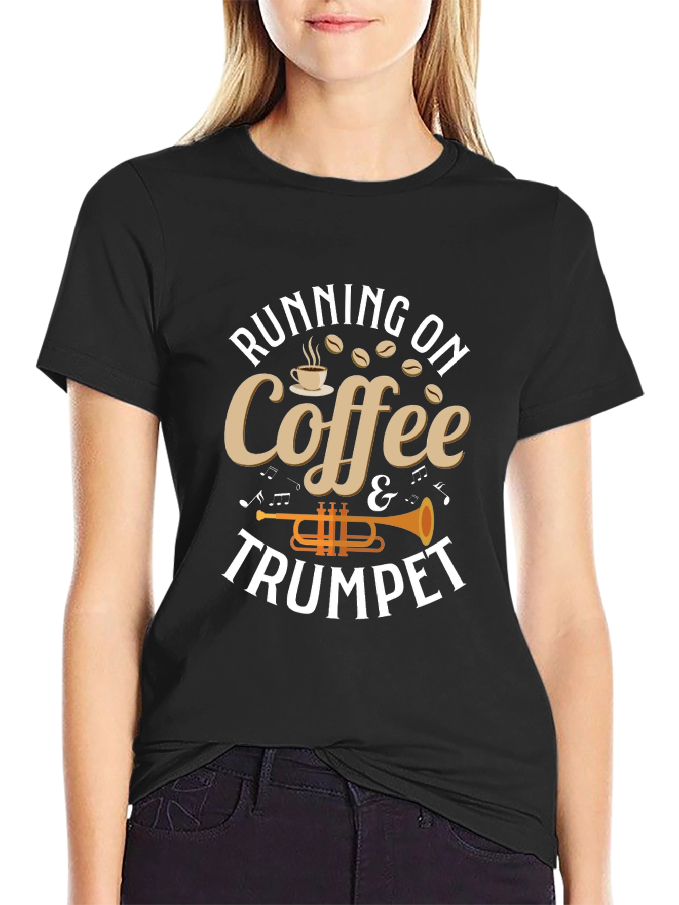 Black Coffee & Trumpet T-Shirt - Musician Gift view 2
