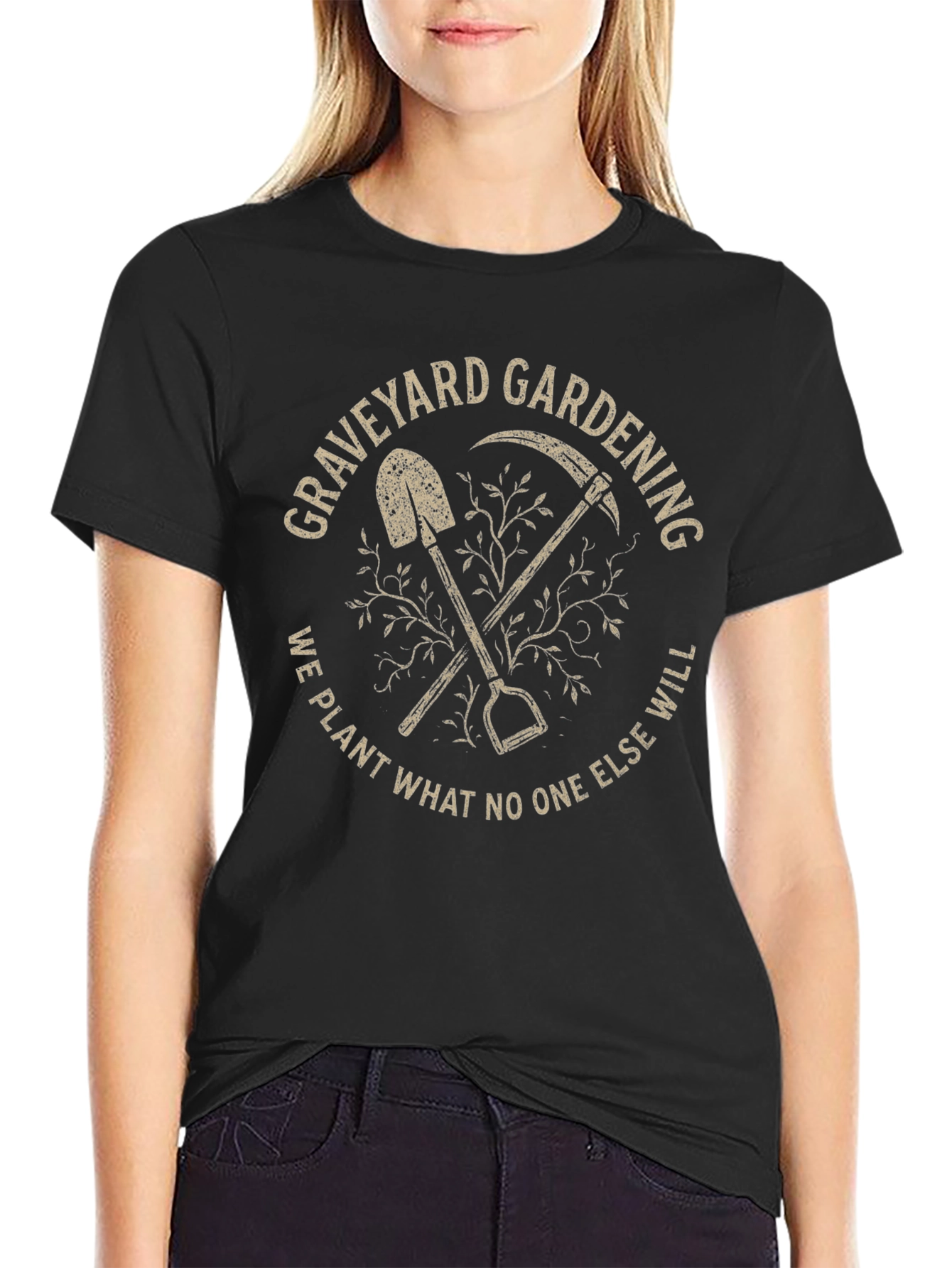 Black Graveyard Gardening Graphic Tee - Spooky Humor T-Shirt view 2