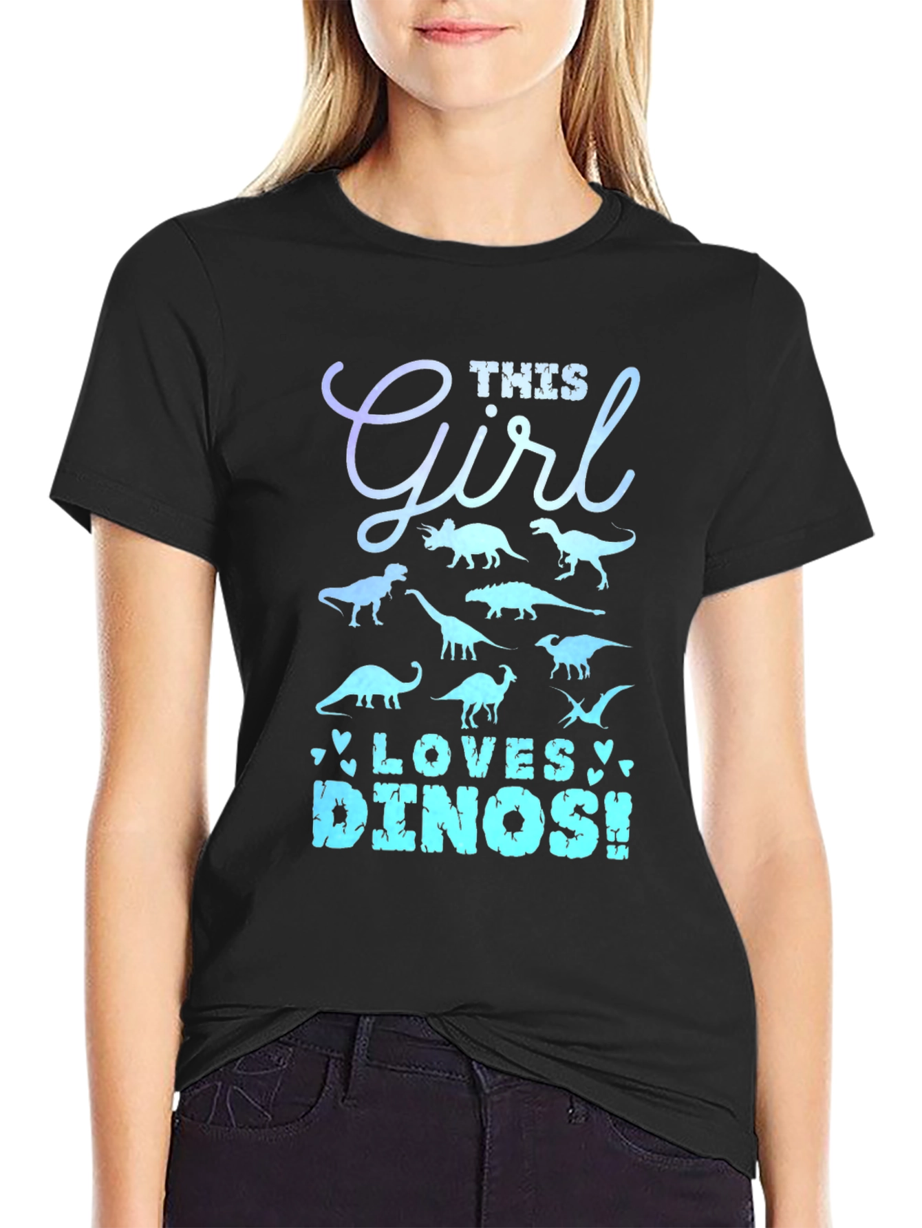 Black This Girl Loves Dinos T-Shirt - Dinosaur Lover Tee view 2