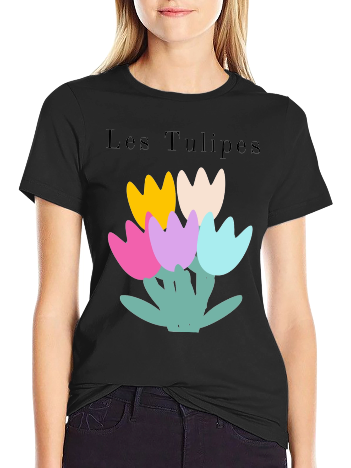 Black Les Tulipes Graphic Tee - Stylish Casual Wear view 2