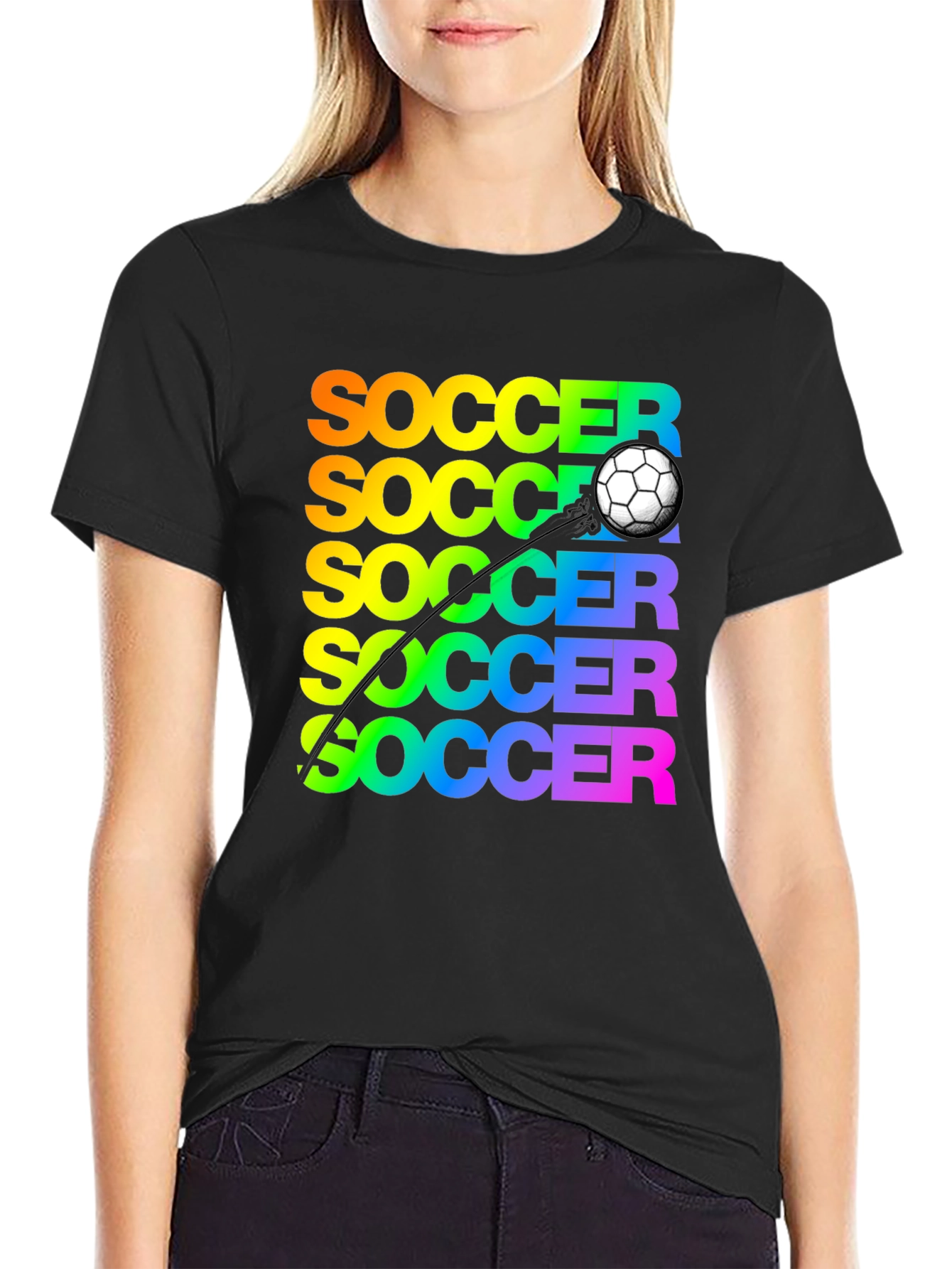 Black Soccer Rainbow Graphic T-Shirt view 2