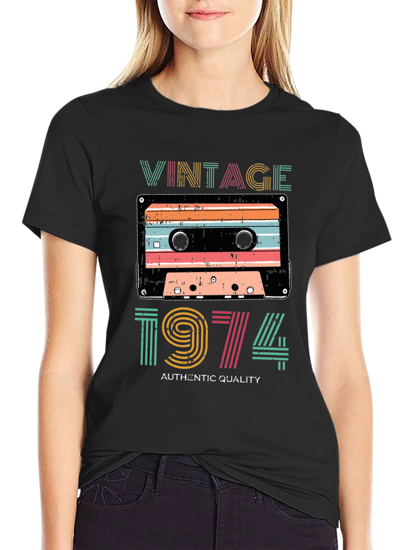 Black Vintage 1974 Cassette Tape Graphic Tee view 2