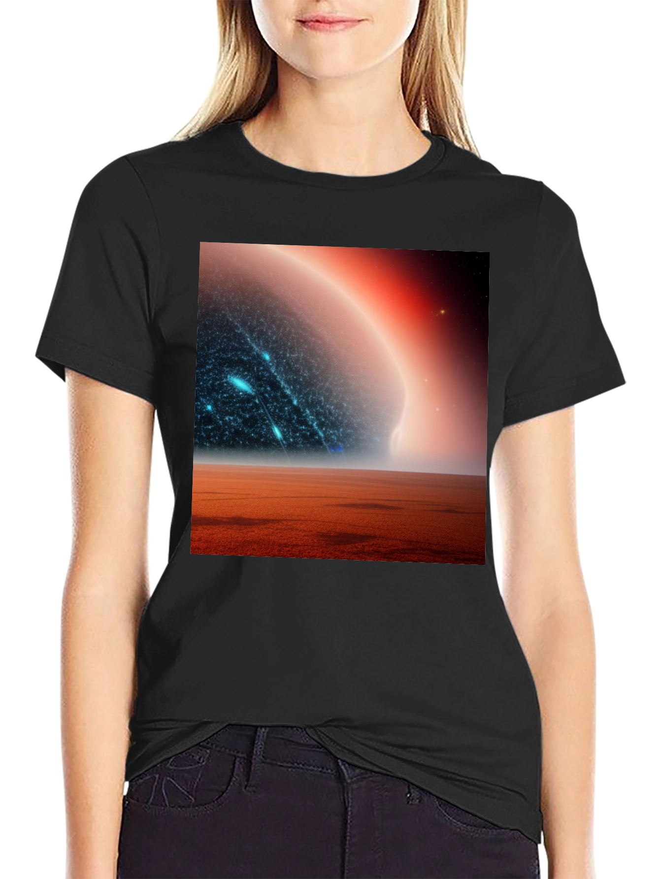 Black Sci-Fi Planetscape Black T-Shirt view 2