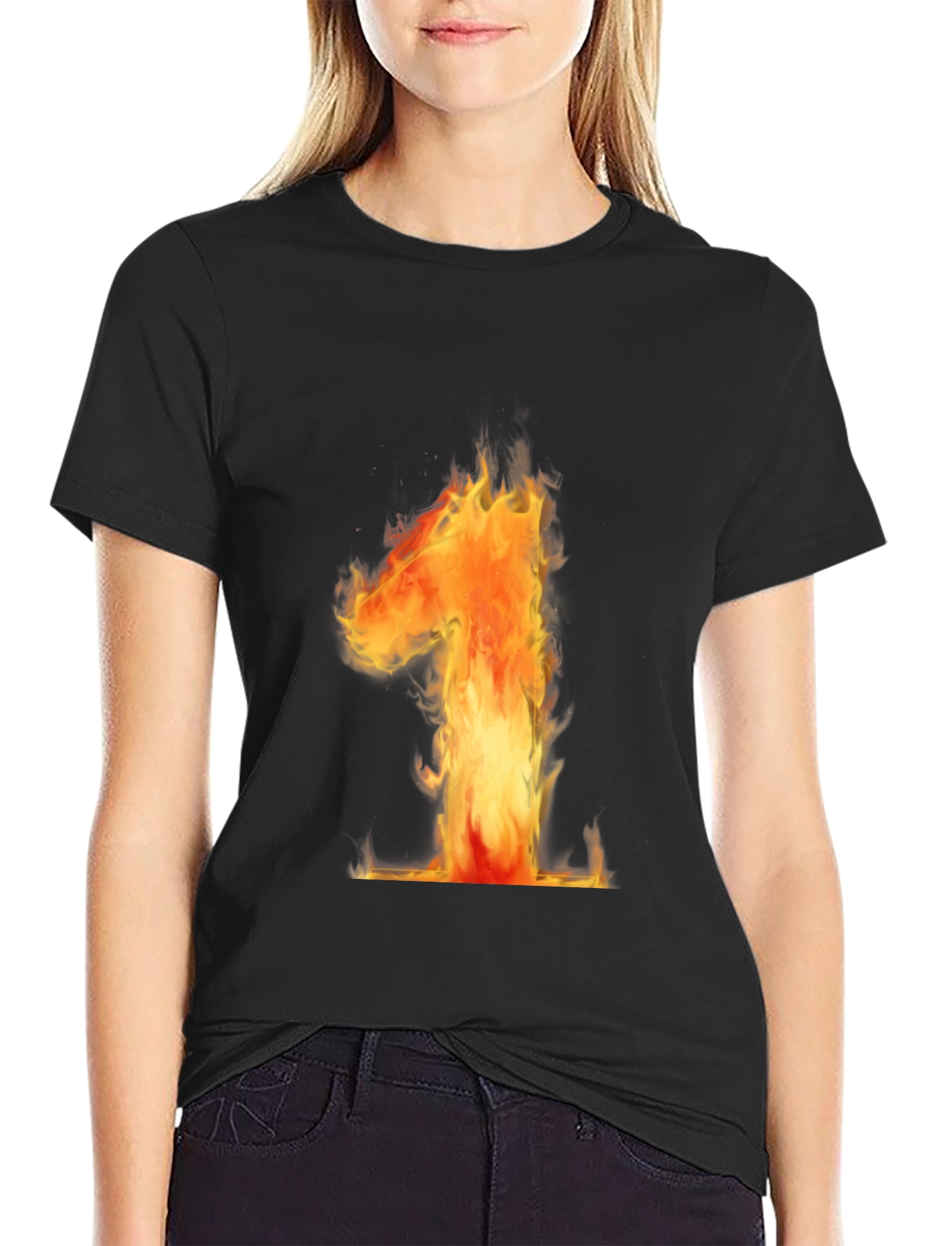 Black Fiery Number One Graphic Tee - Black Cotton T-Shirt view 2