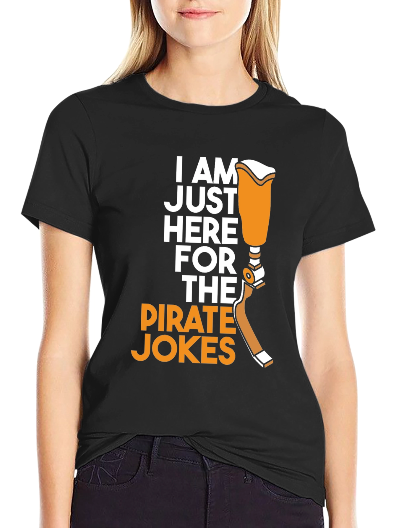 Black Pirate Jokes Prosthetic Leg Humor T-Shirt view 2