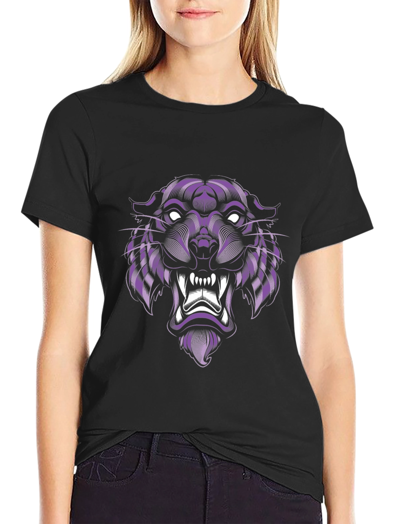 Black Purple Panther Graphic Tee - Cool Animal Design view 2