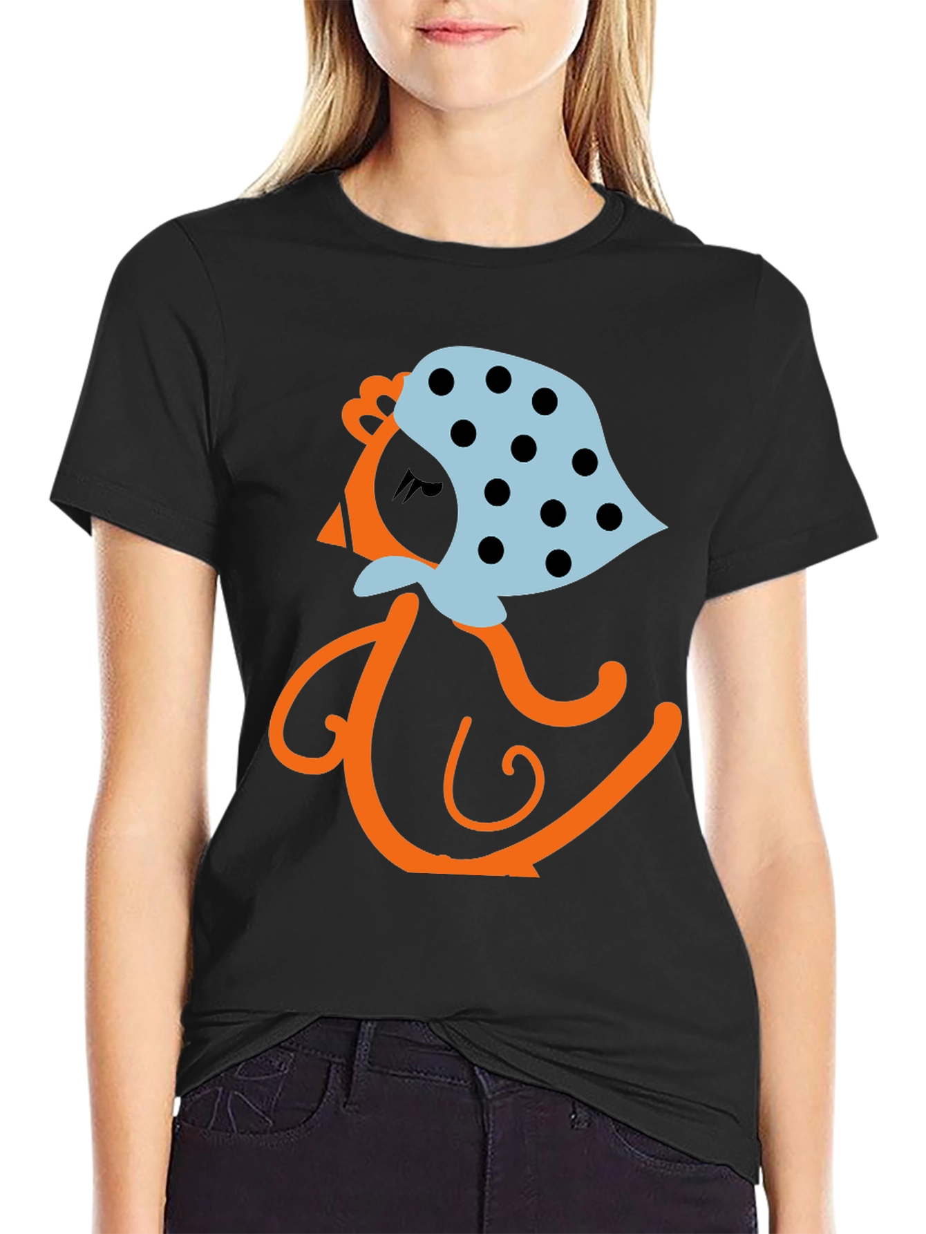 Black Whimsical Cartoon Granny Graphic Tee view 2