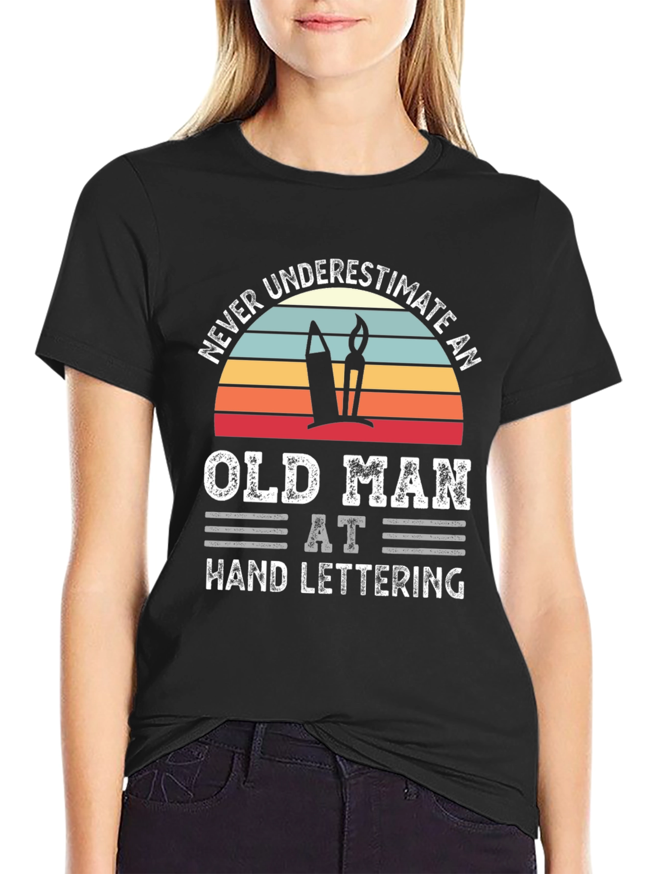 Black Old Man Hand Lettering T-Shirt - Never Underestimate! view 2