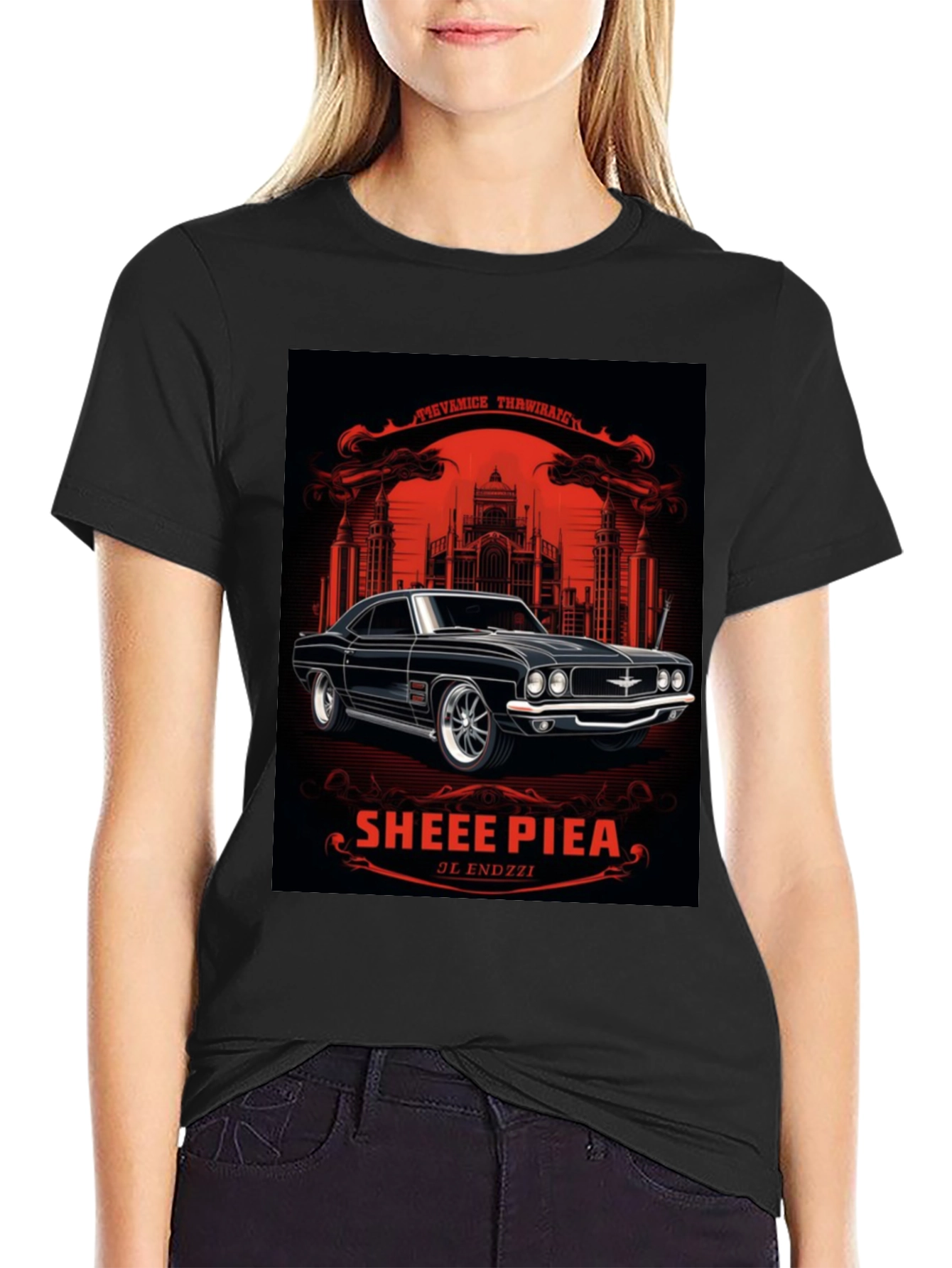 Black Classic Car Graphic Tee - Sheee Piea Black T-Shirt view 2