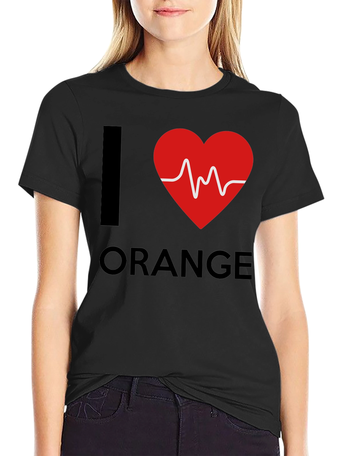 Black I Heart Orange Graphic Tee - Novelty T-Shirt view 2