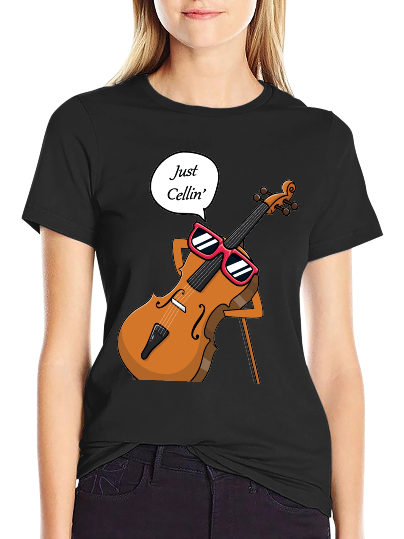 Black Just Cellin' T-Shirt - Musician Humor Tee view 2