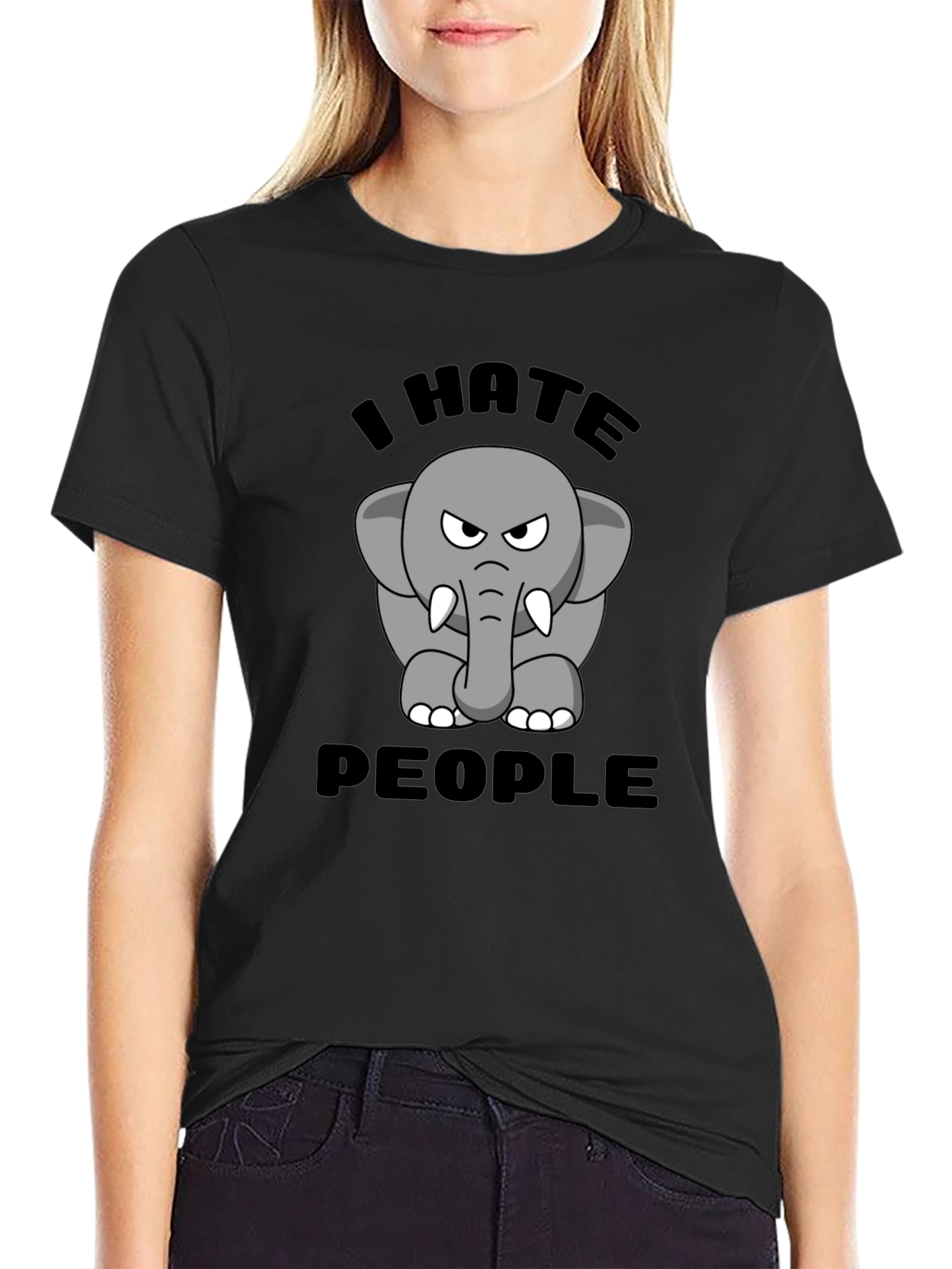 Black I Hate People Elephant Graphic T-Shirt view 2