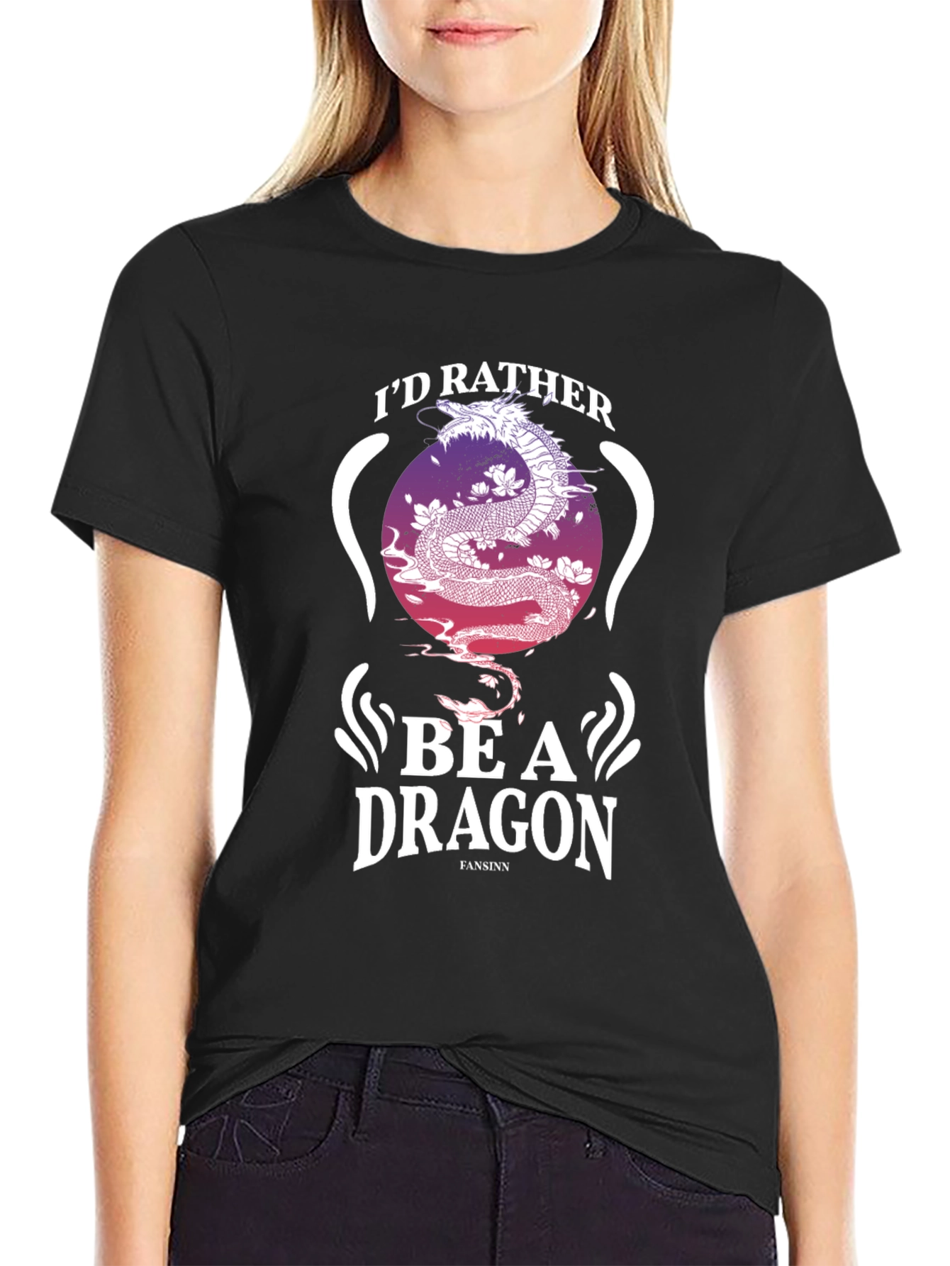 Black I'd Rather Be A Dragon Graphic Tee view 2