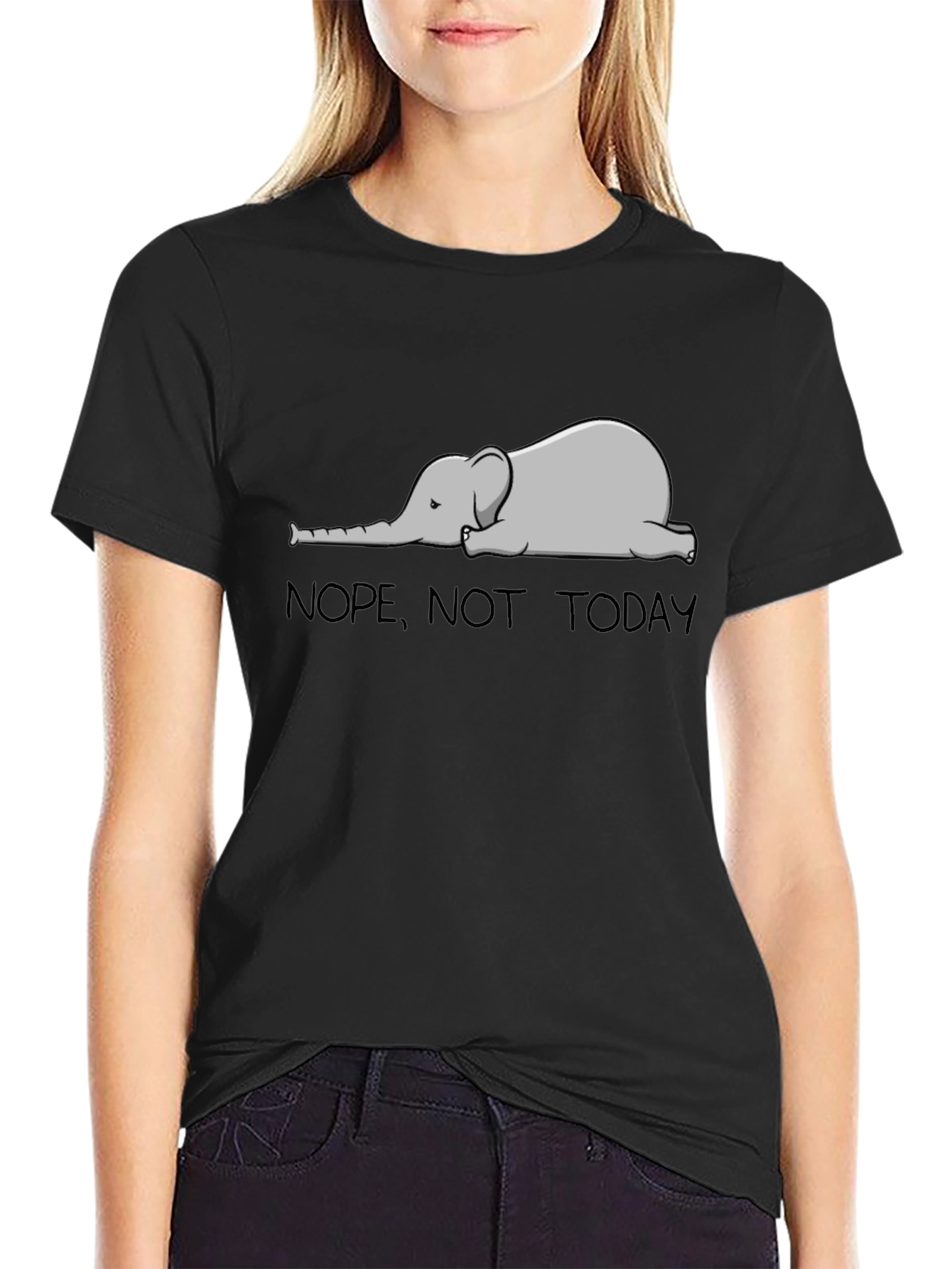 Black Nope Not Today Elephant Graphic T-Shirt view 2