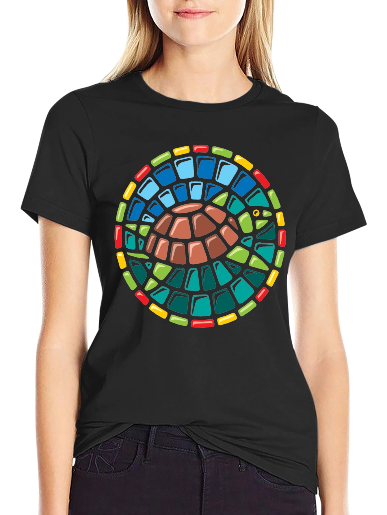 Black Turtle Stained Glass Style Graphic T-Shirt view 2