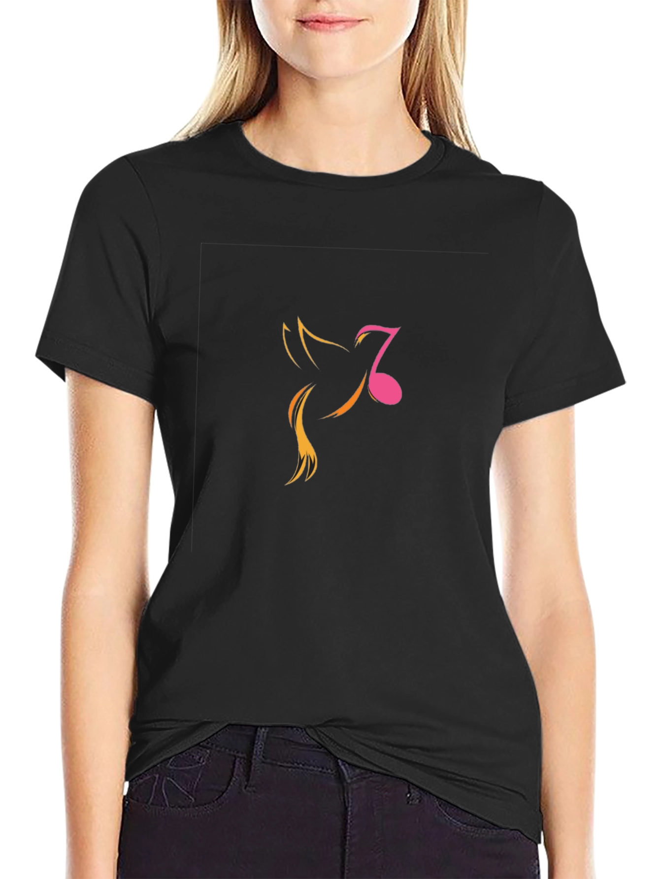 Black Men's Black Graphic Tee - Music Note Bird Design view 2