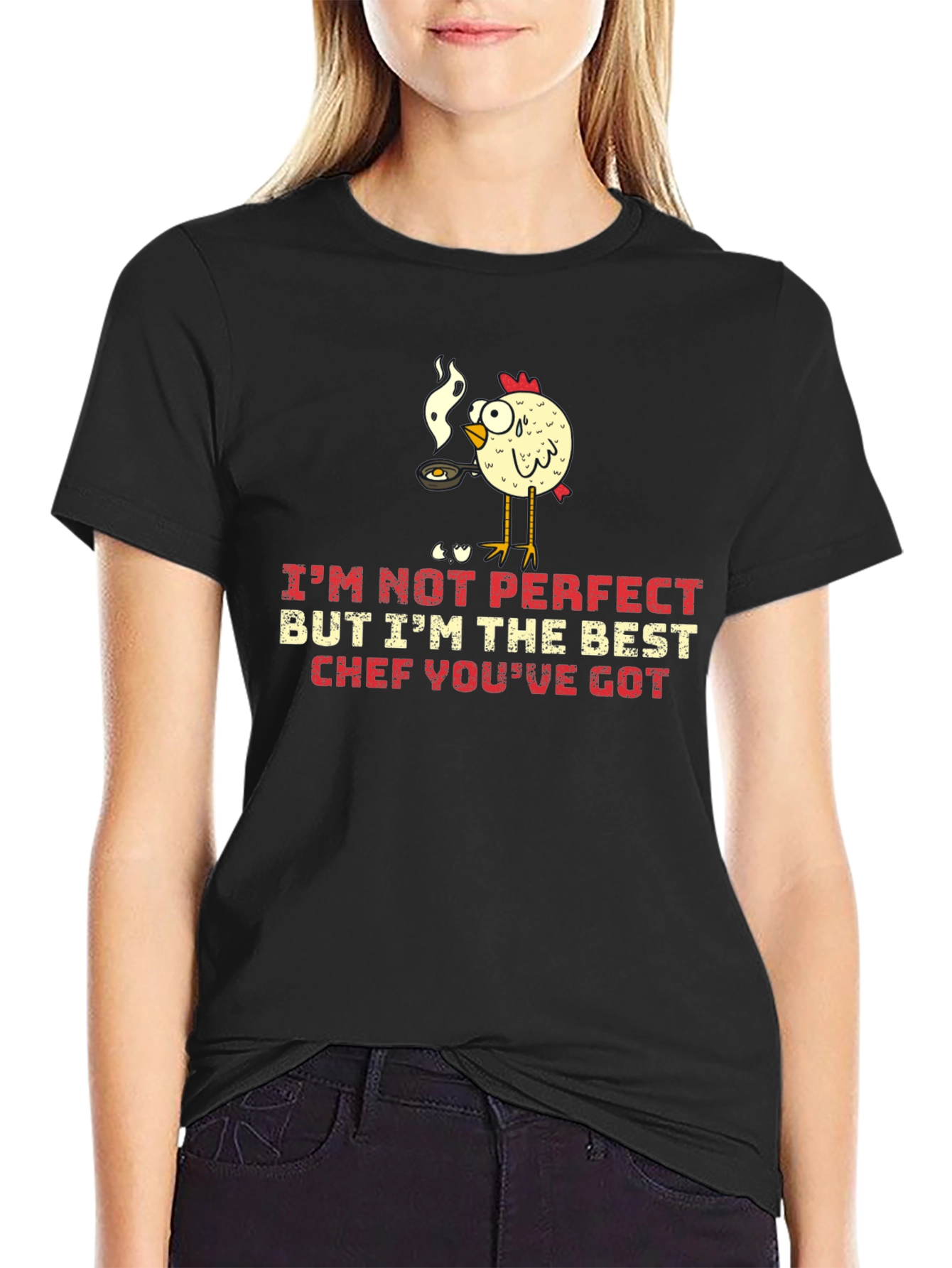 Black Funny Chicken Chef Graphic T-Shirt view 2