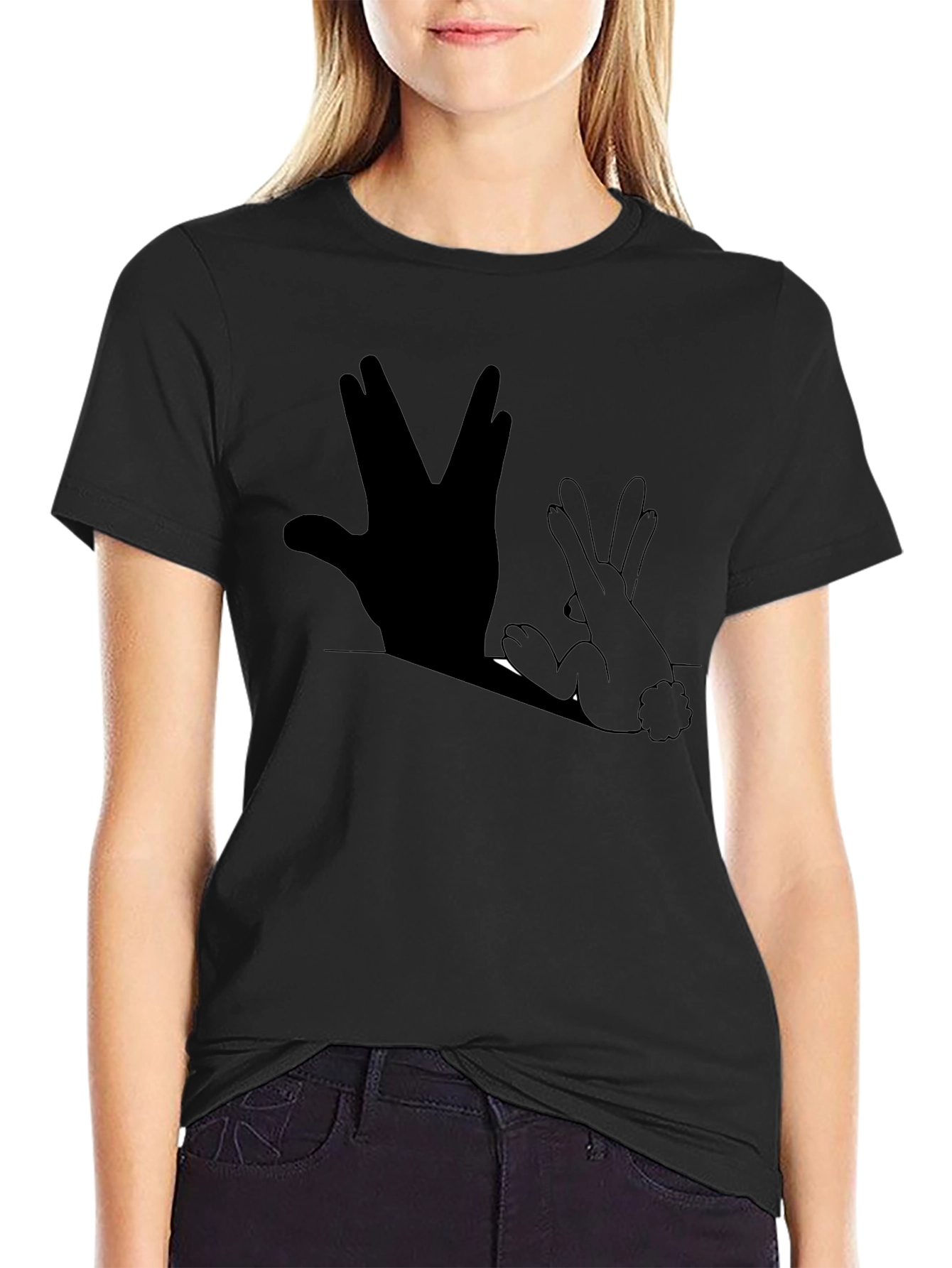 Black Vulcan Salute Rabbit Shadow T-Shirt view 2