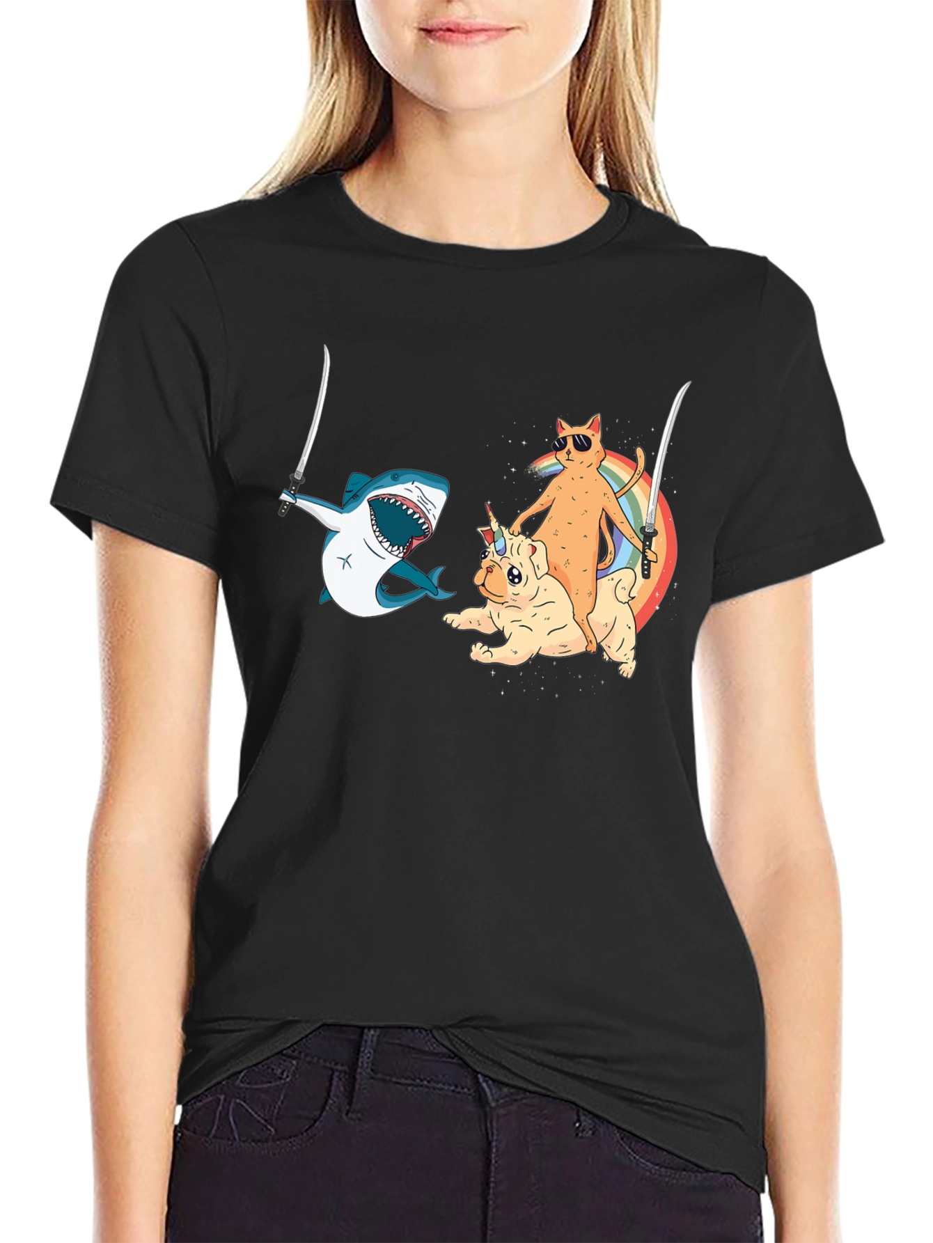 Black Humorous Animal Ninja T-Shirt view 2