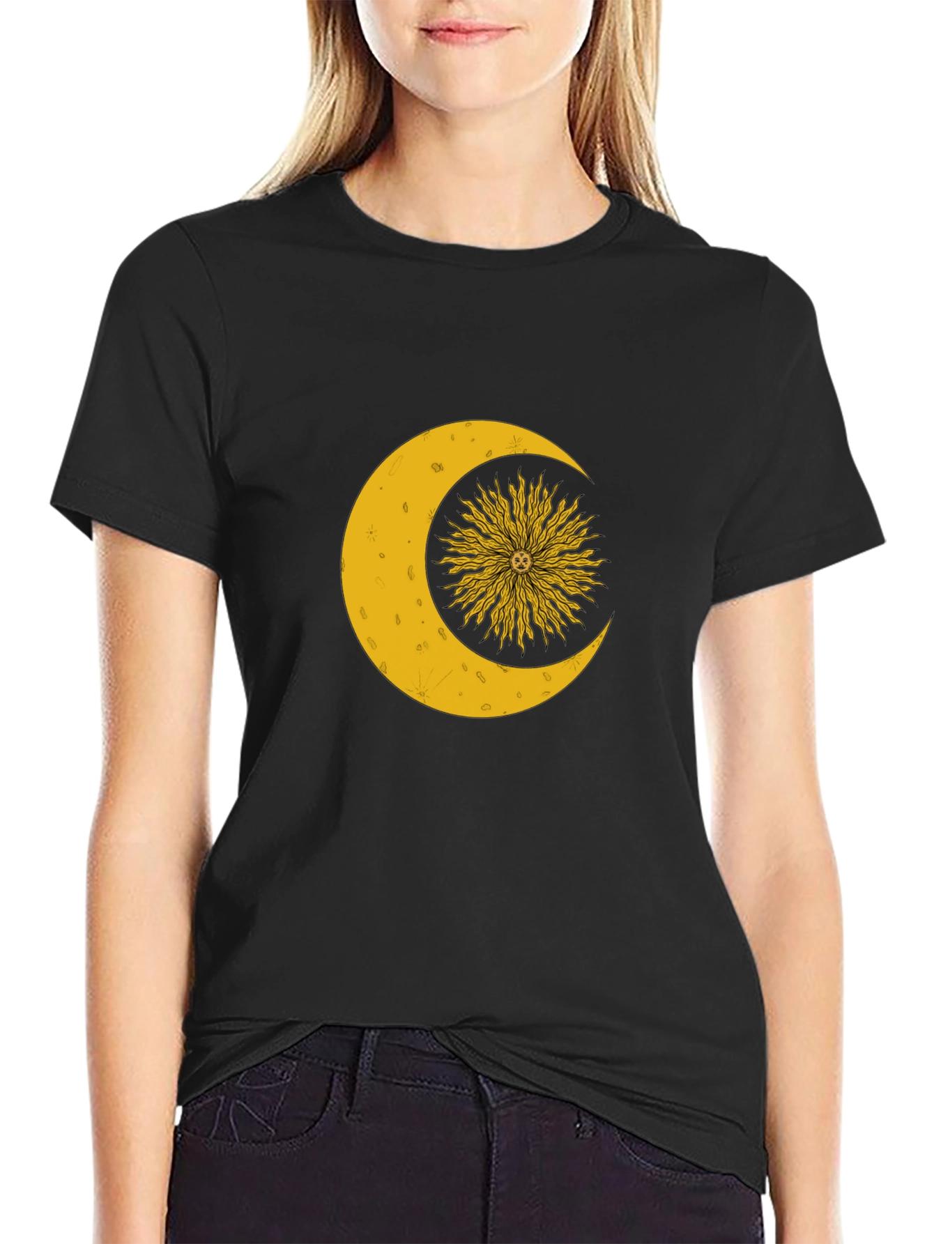 Black Celestial Sun and Moon Graphic T-Shirt view 2