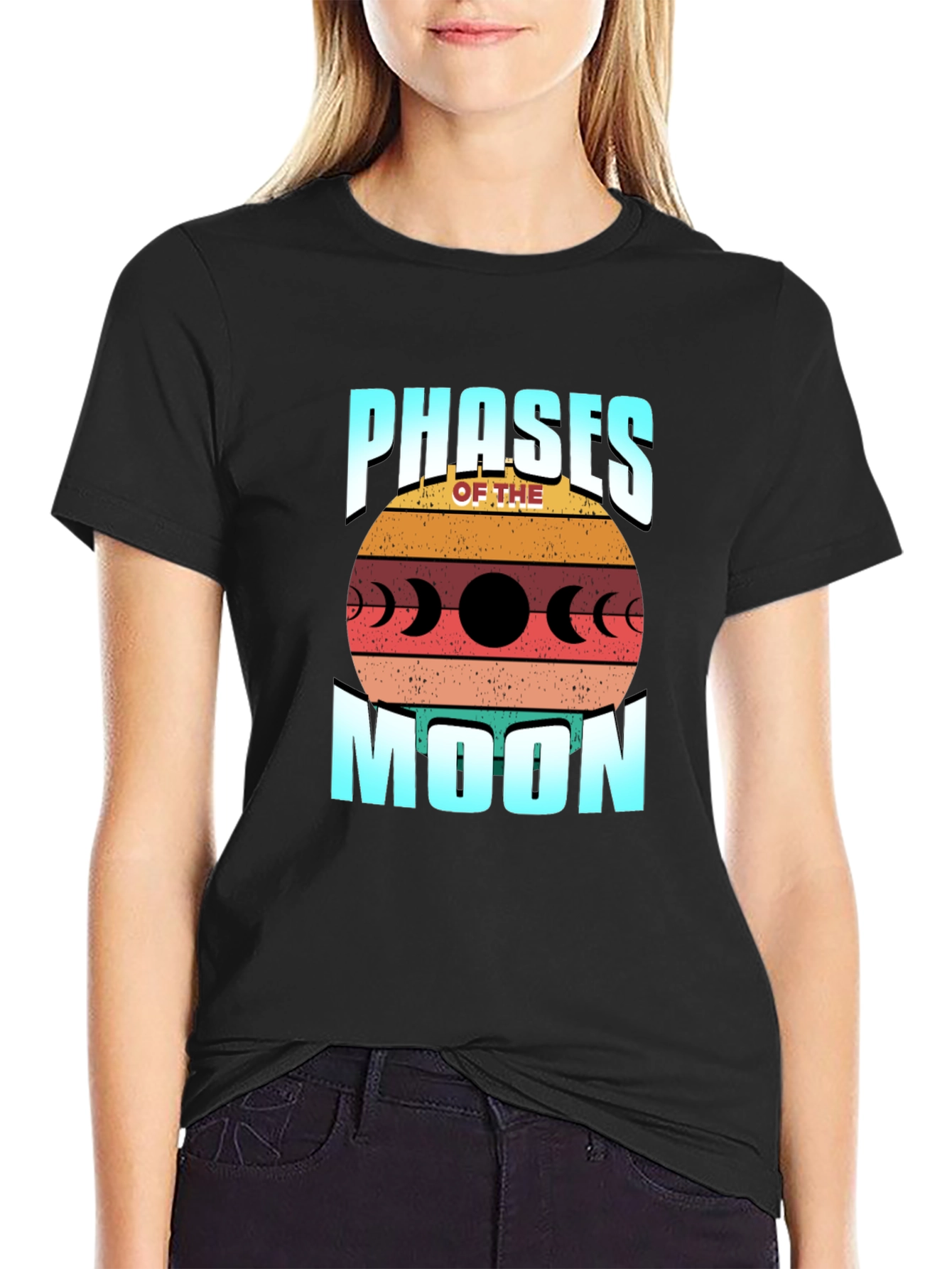 Black Phases of the Moon Graphic Tee - Stylish Celestial Design view 2