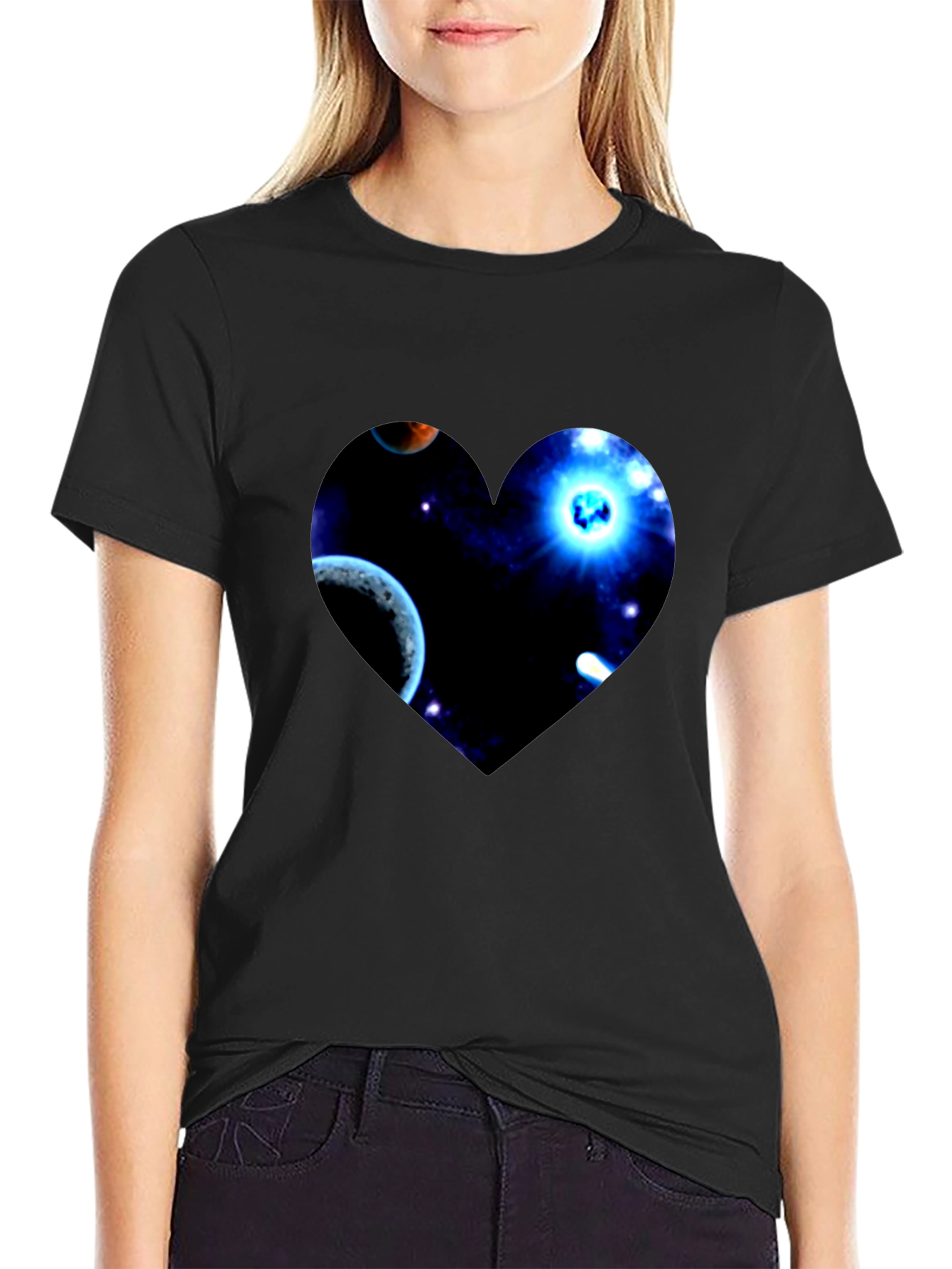 Black Galaxy Heart Graphic Men's Black T-Shirt view 2