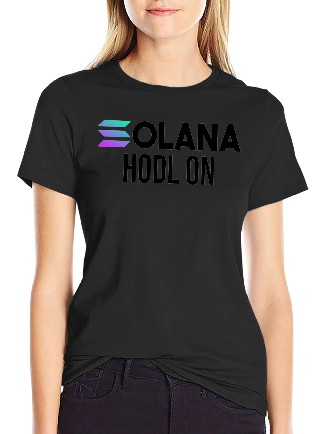 Black Solana Hodl On Black T-Shirt Crypto Investor Tee view 2