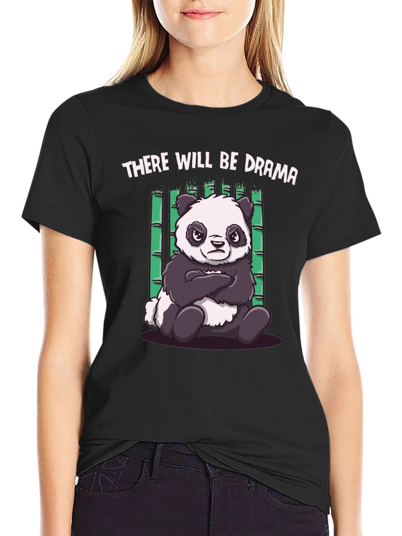 Black Drama Panda Black T-Shirt - Funny Graphic Tee view 2