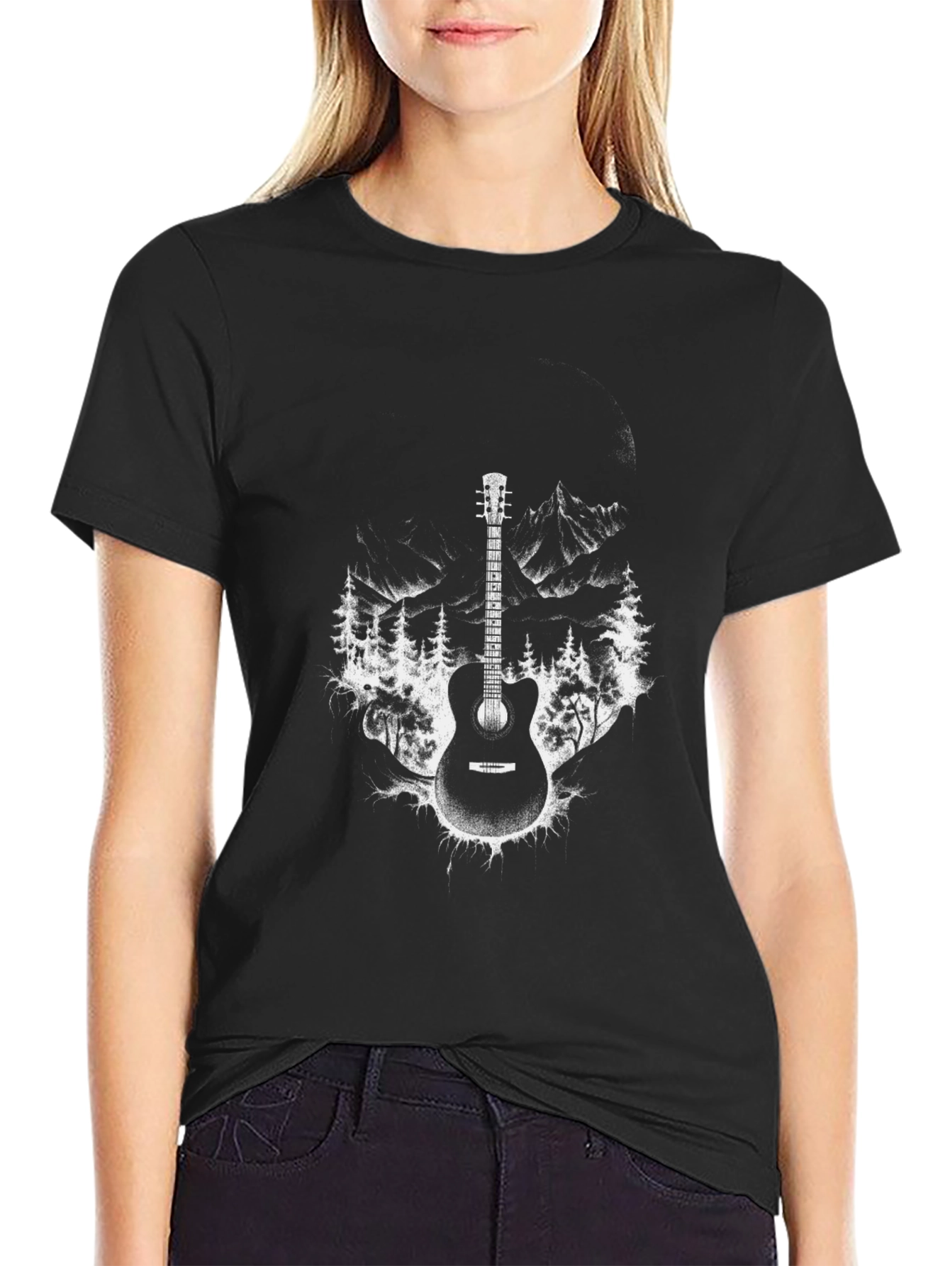 Black Guitar Mountain T-Shirt - Black Graphic Tee view 2