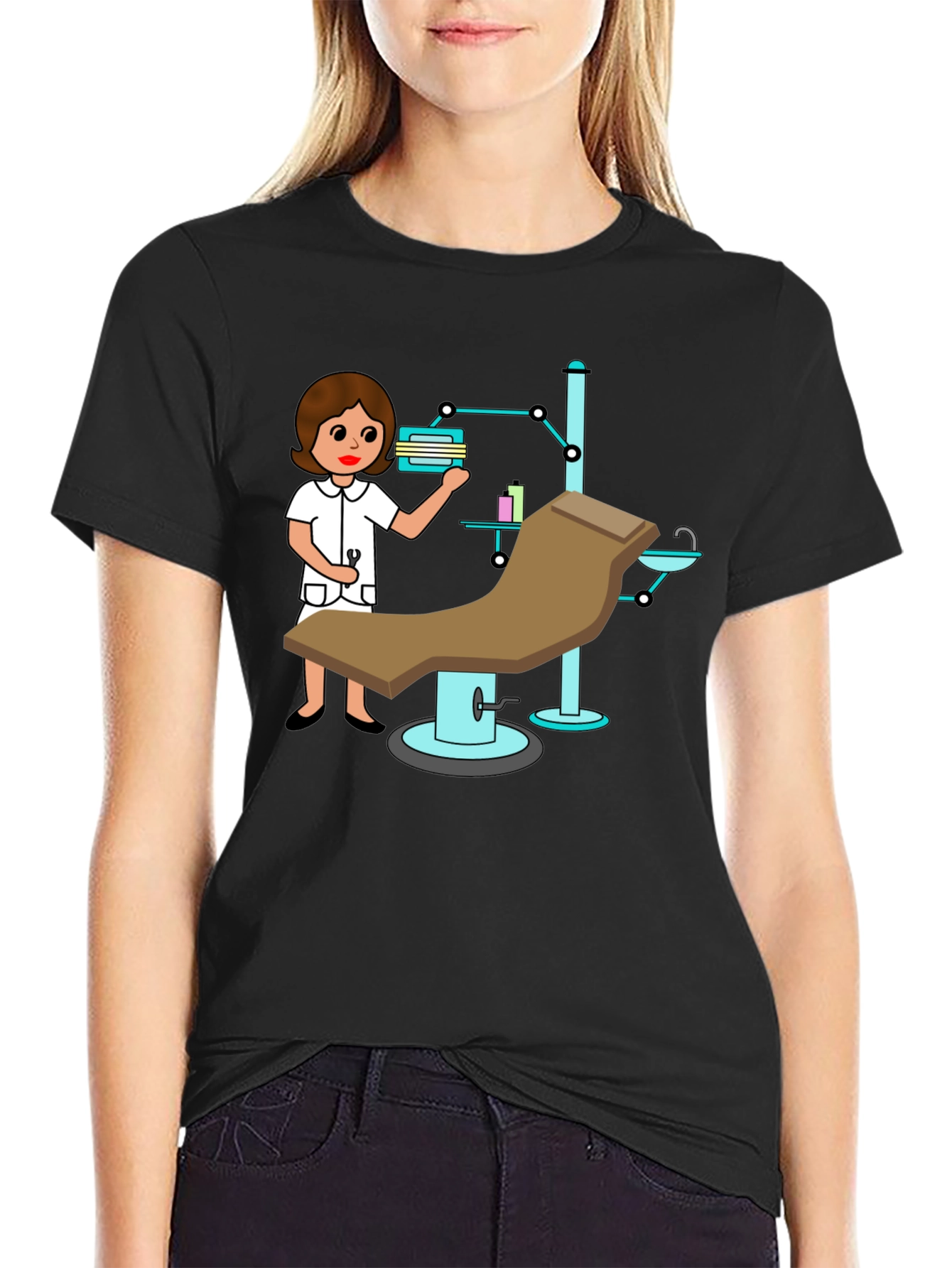 Black Cartoon Dentist Office T-Shirt view 2