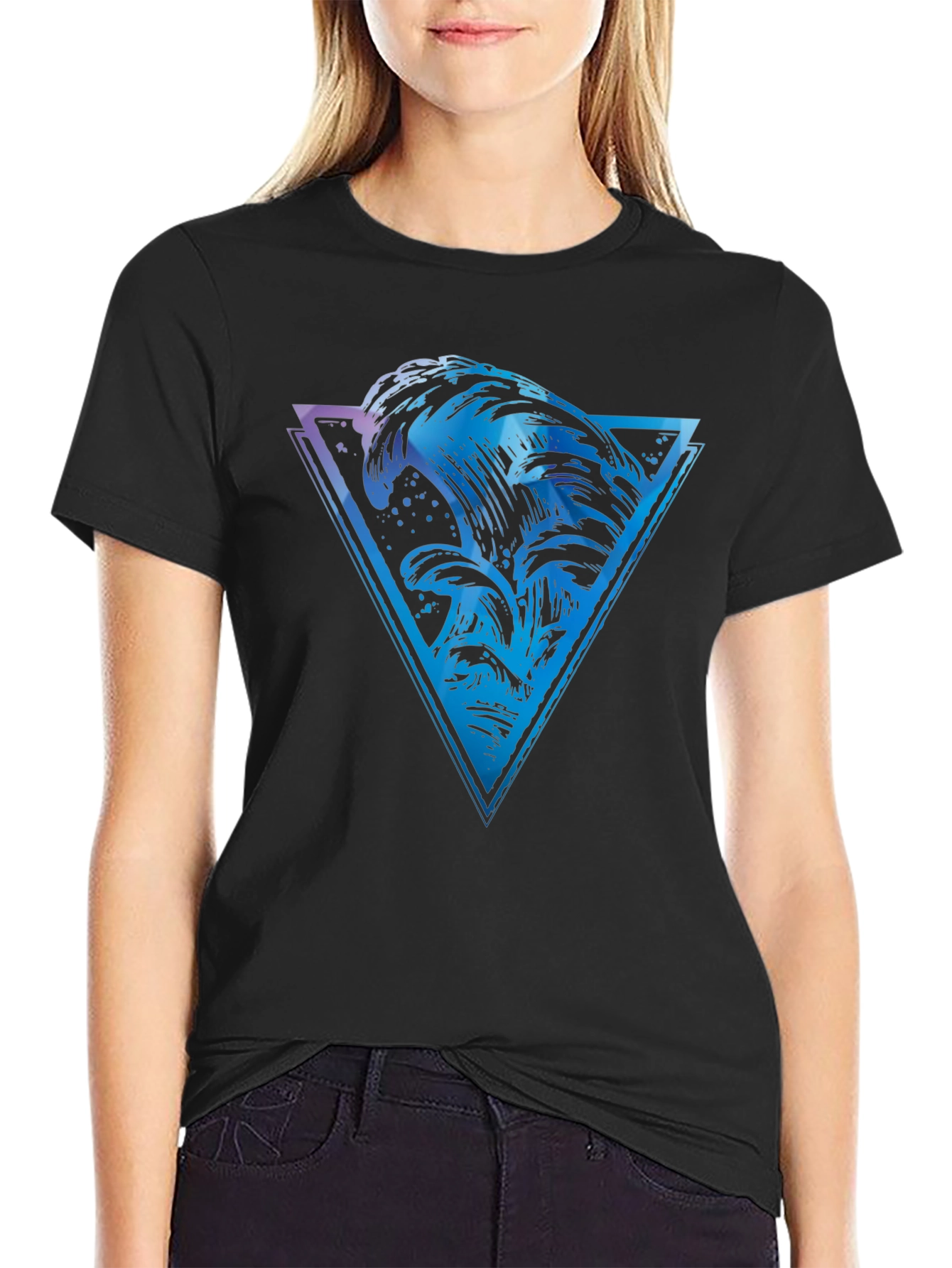 Black Ocean Wave Triangle Graphic Tee - Men's Black T-Shirt view 2