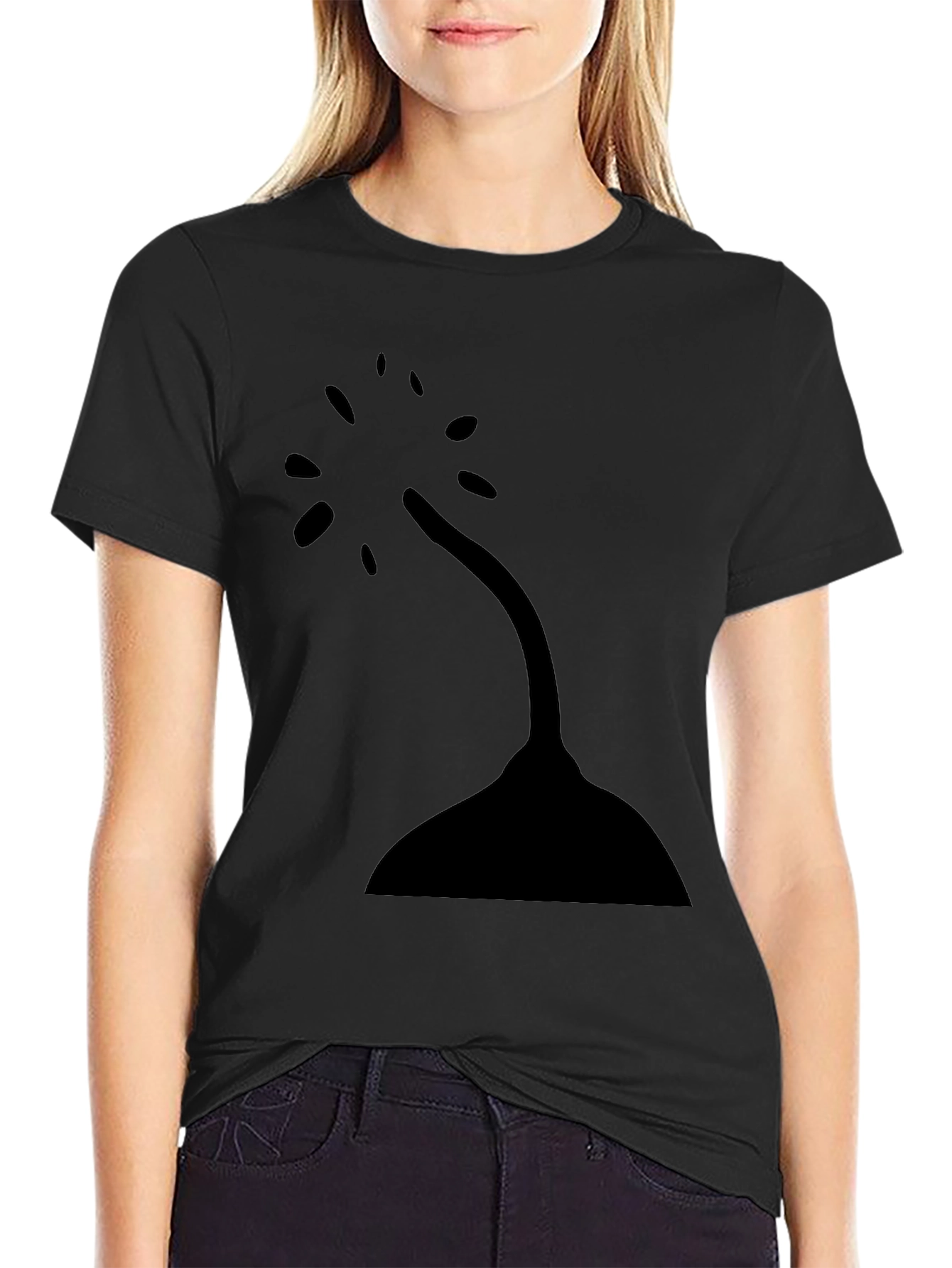 Black Minimalist Tree Design Black T-Shirt view 2