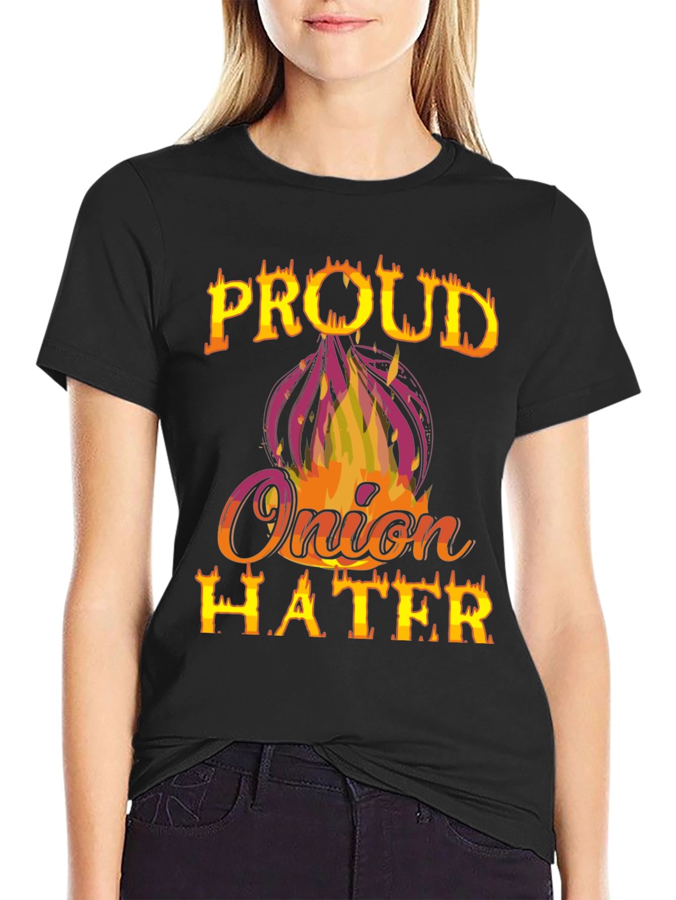 Black Proud Onion Hater T-Shirt - Funny Graphic Tee view 2