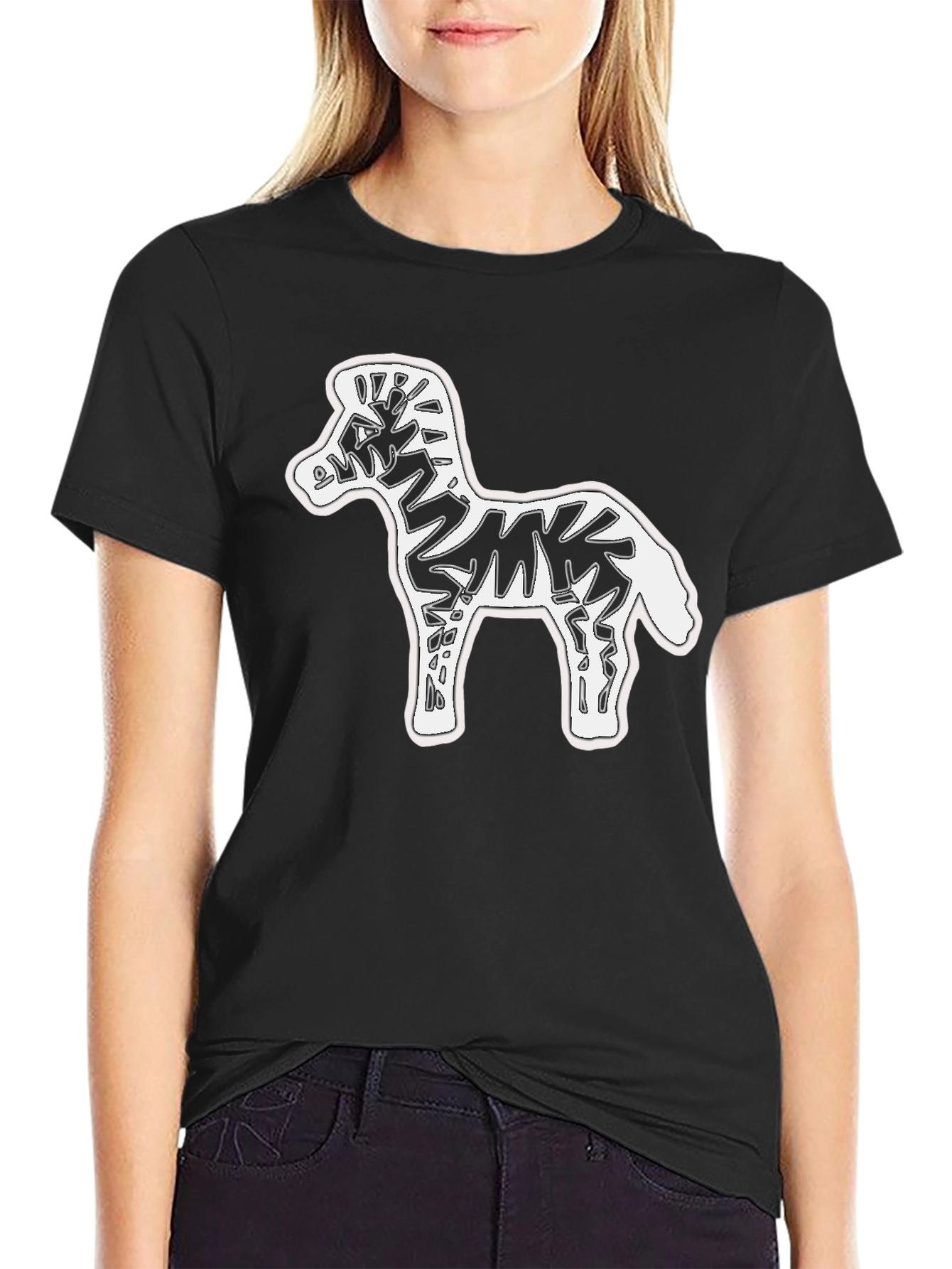 Black Zebra Graphic Print Crew Neck Tee - Black view 2