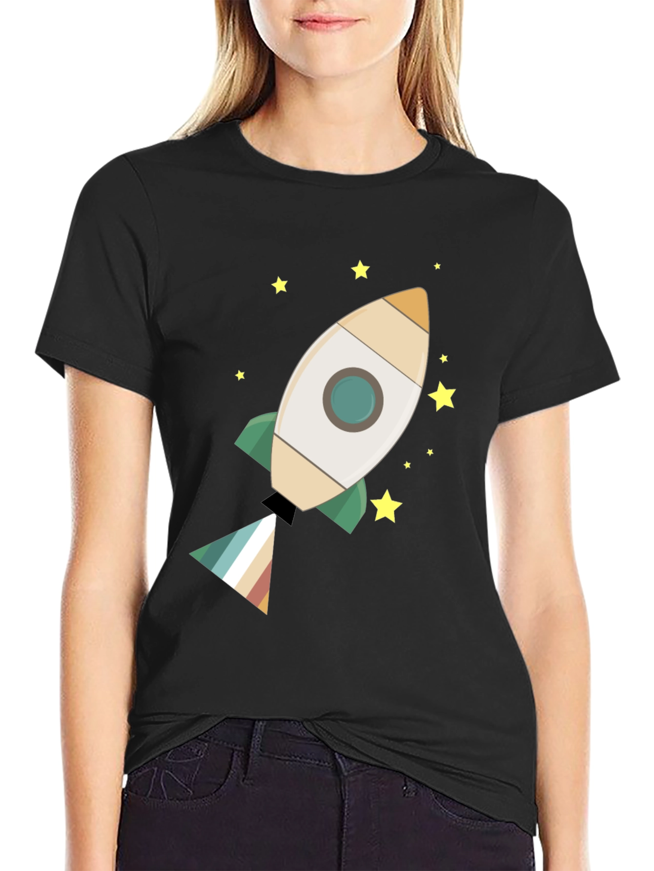 Black Rocket Ship T-Shirt - Blast Off in Style view 2