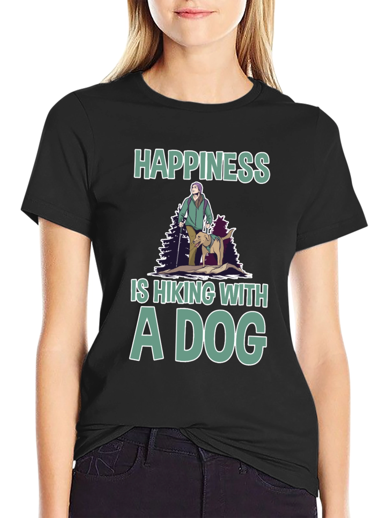 Black Happiness is Hiking With A Dog T-Shirt view 2
