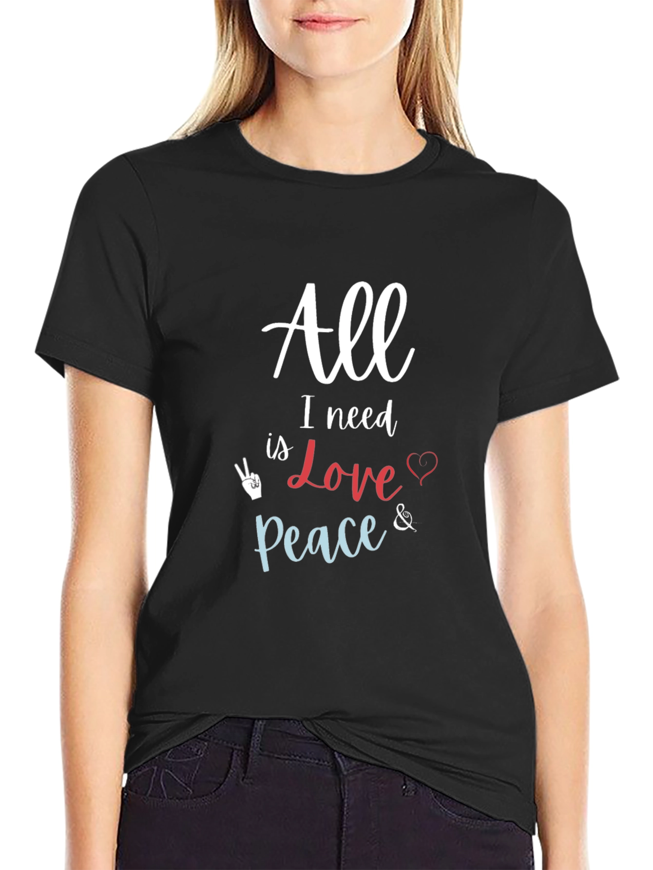 Black All I Need Love & Peace Black T-Shirt view 2
