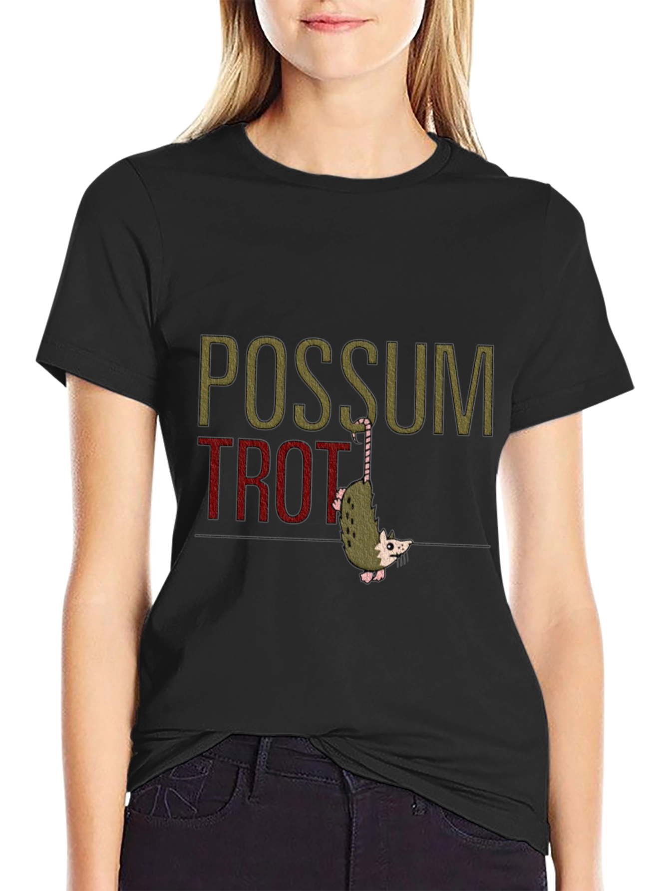 Black Possum Trot Funny Graphic Tee view 2