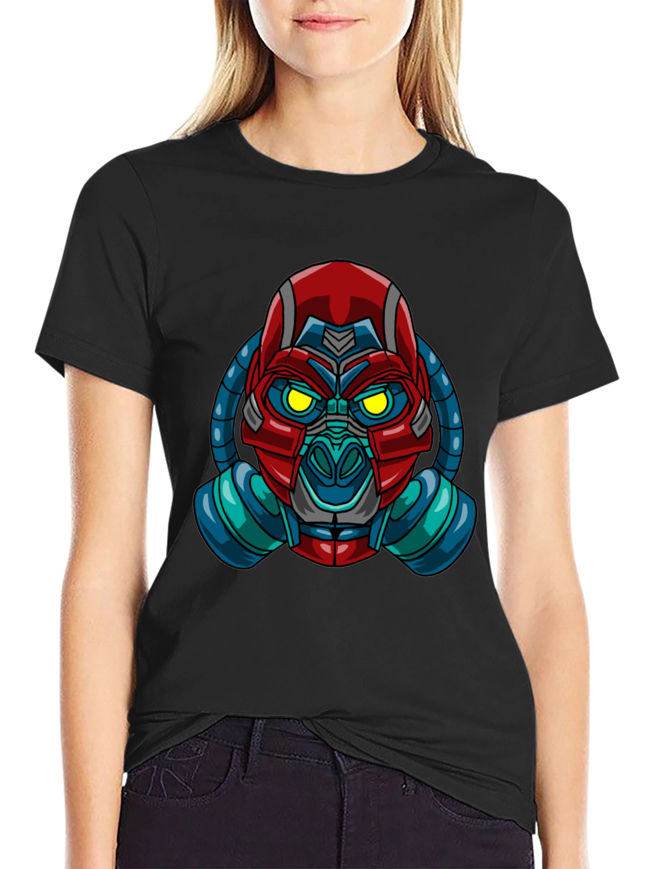 Black Futuristic Robot Gas Mask Graphic T-Shirt view 2