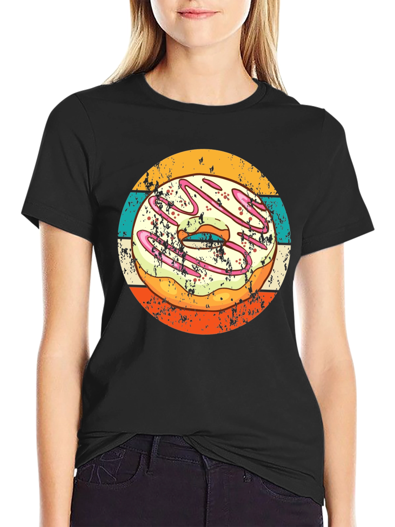 Black Retro Donut Graphic T-Shirt - Doughnut Lover Tee view 2