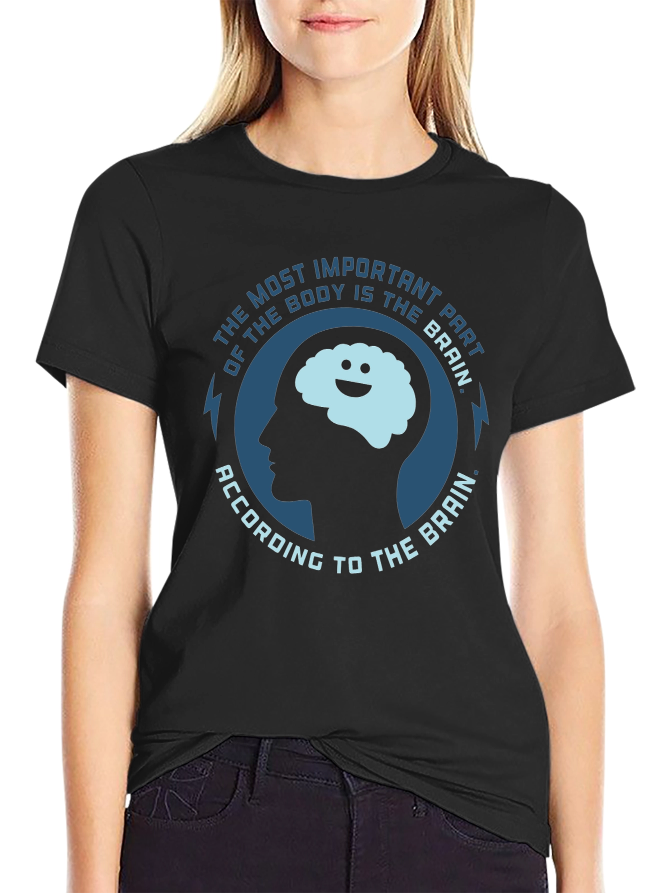 Black Funny Brain T-Shirt - Most Important Part of the Body view 2