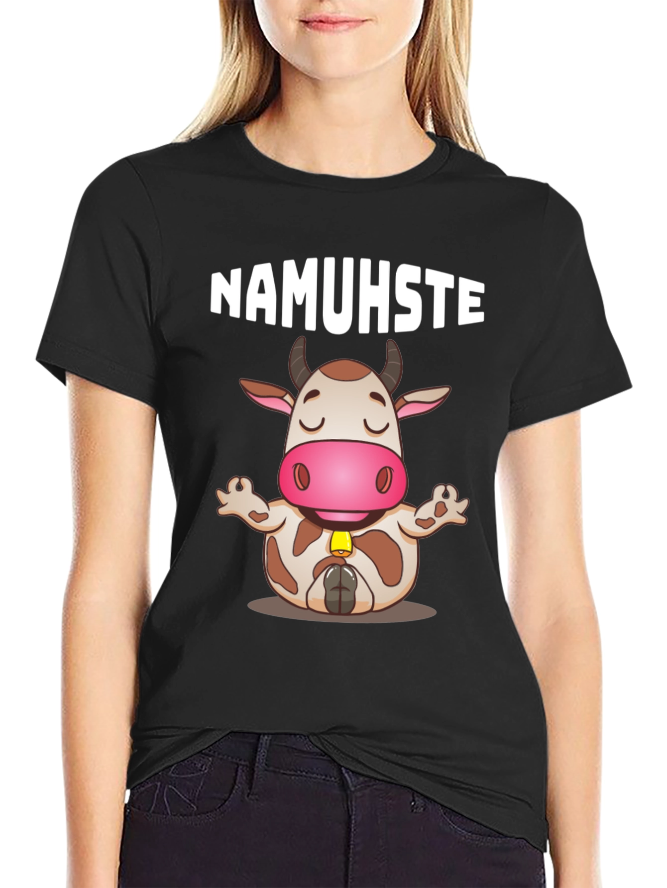 Black Namuhste Cow Yoga T-Shirt - Funny Graphic Tee view 2
