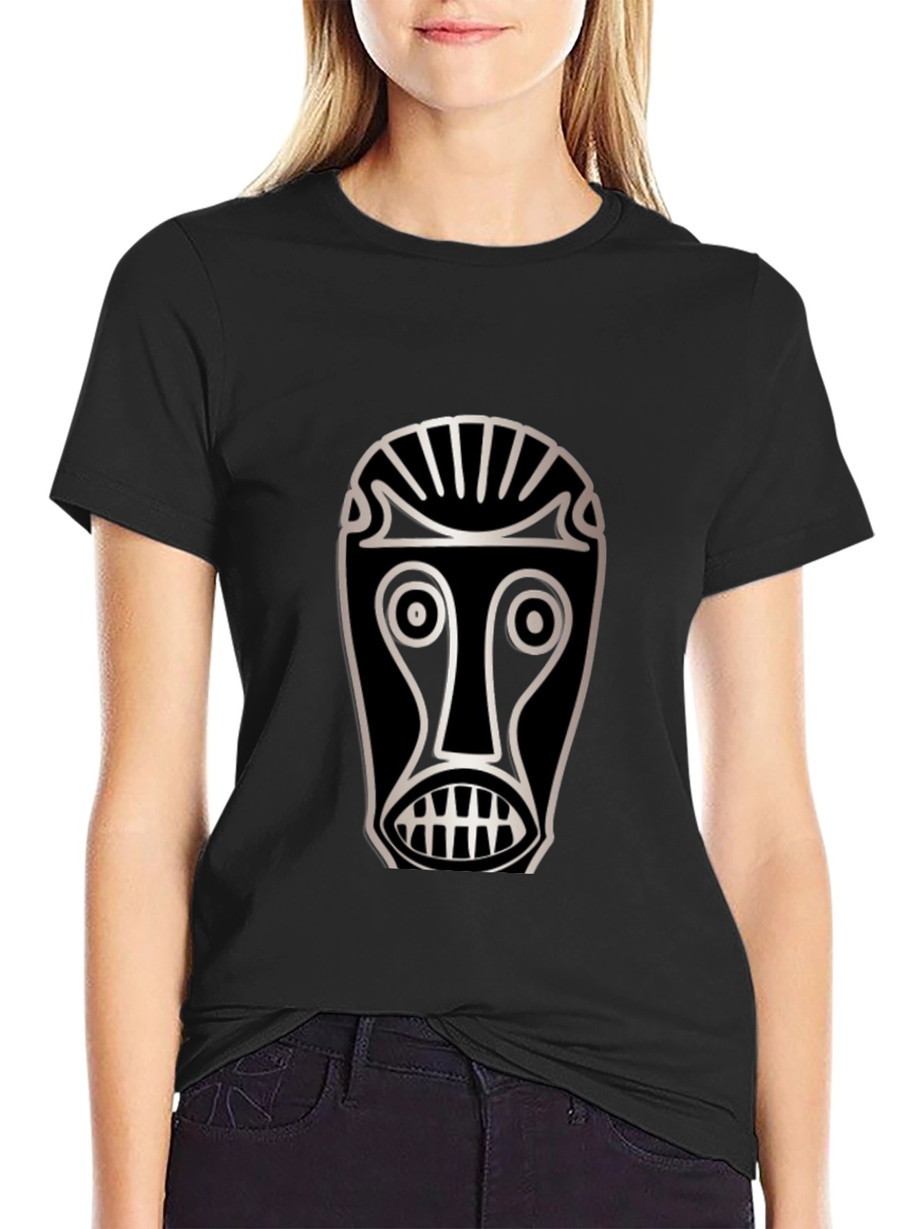 Black Tribal Mask Graphic T-Shirt - Unique Design view 2