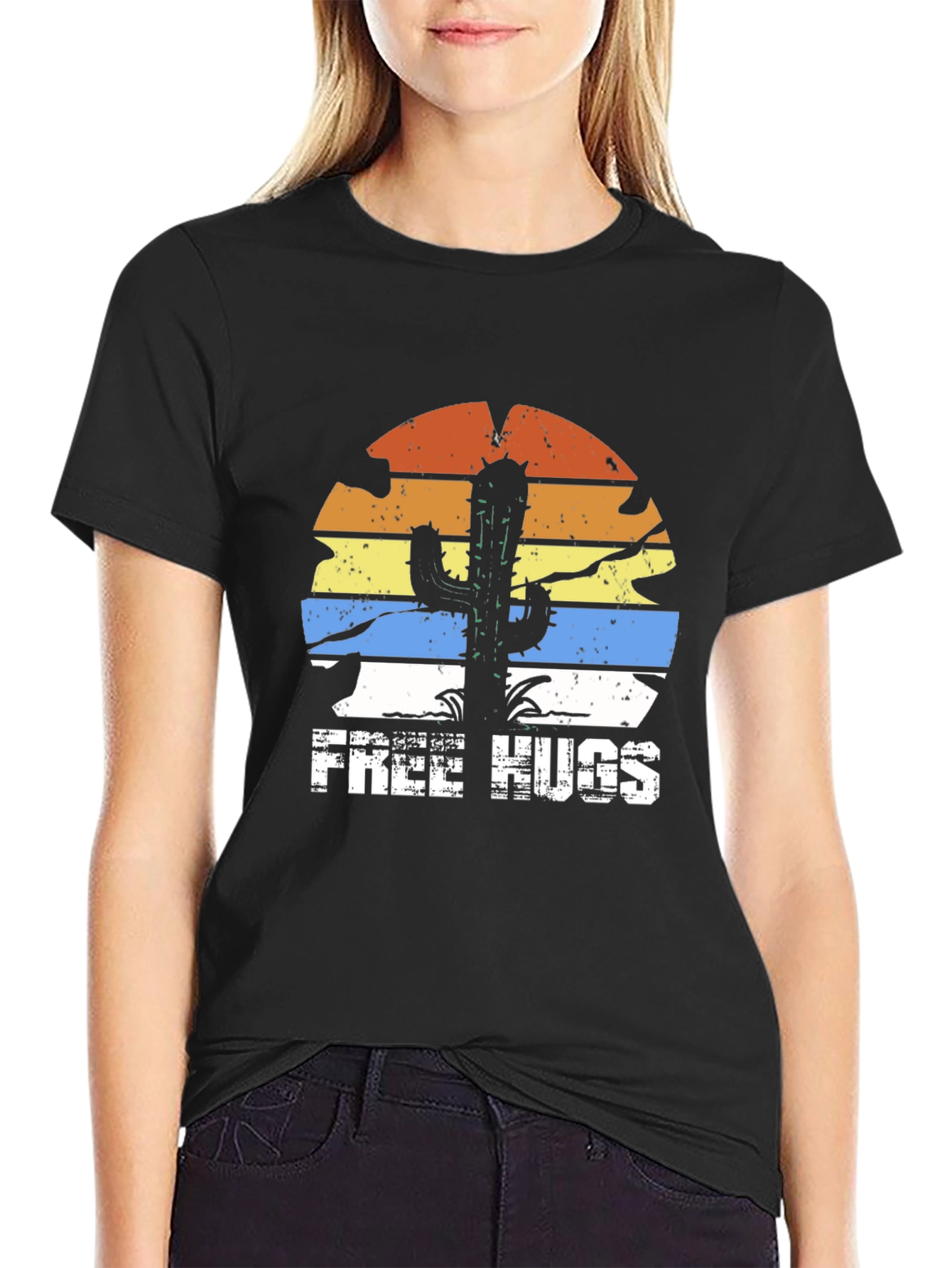 Black Free Hugs Cactus Graphic Tee - Black T-Shirt view 2