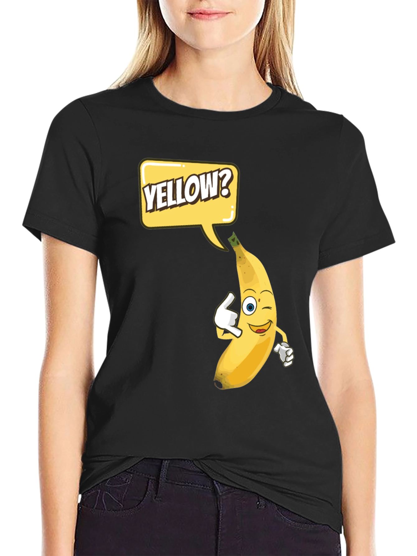 Black Funny Banana 'Yellow?' Graphic T-Shirt view 2