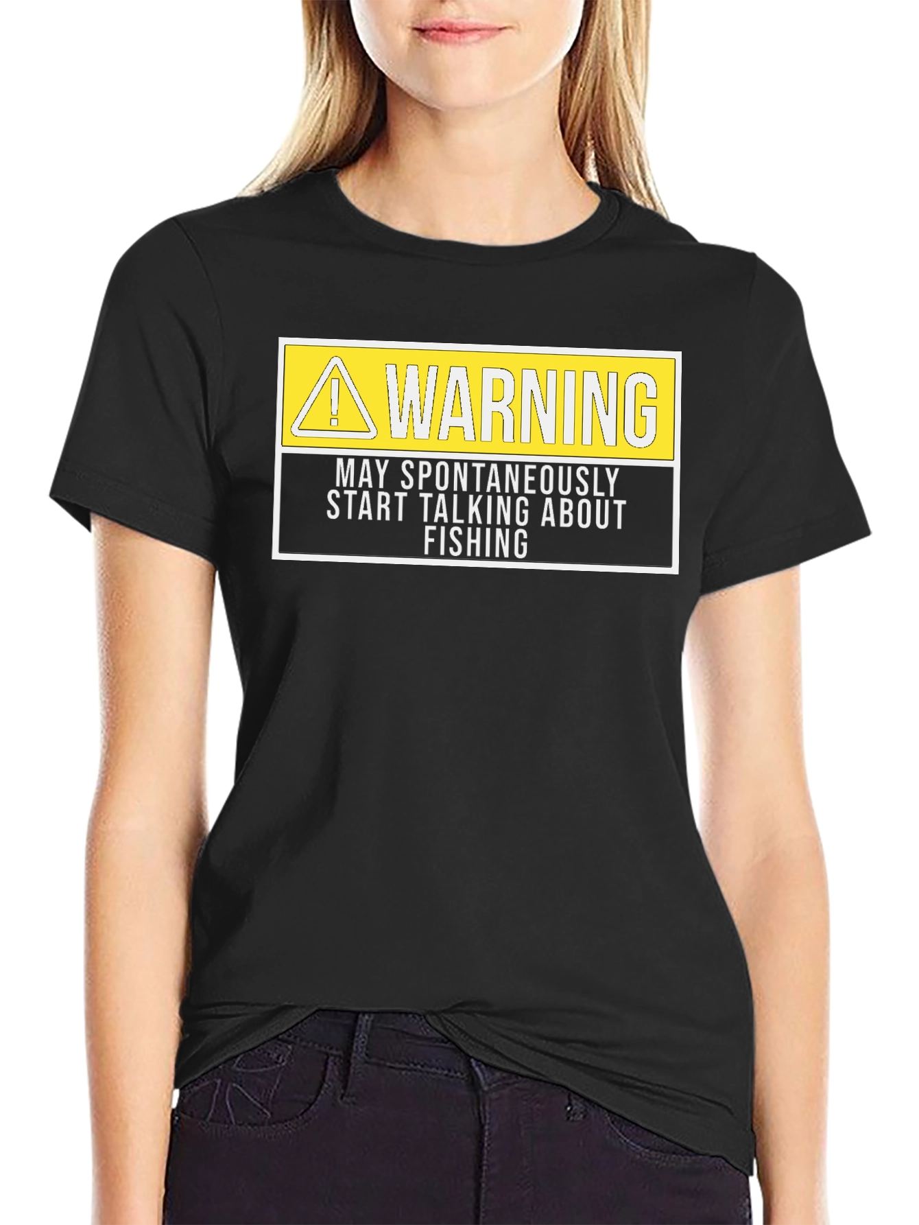 Black Funny Fishing Warning T-Shirt - Men's Black Graphic Tee view 2